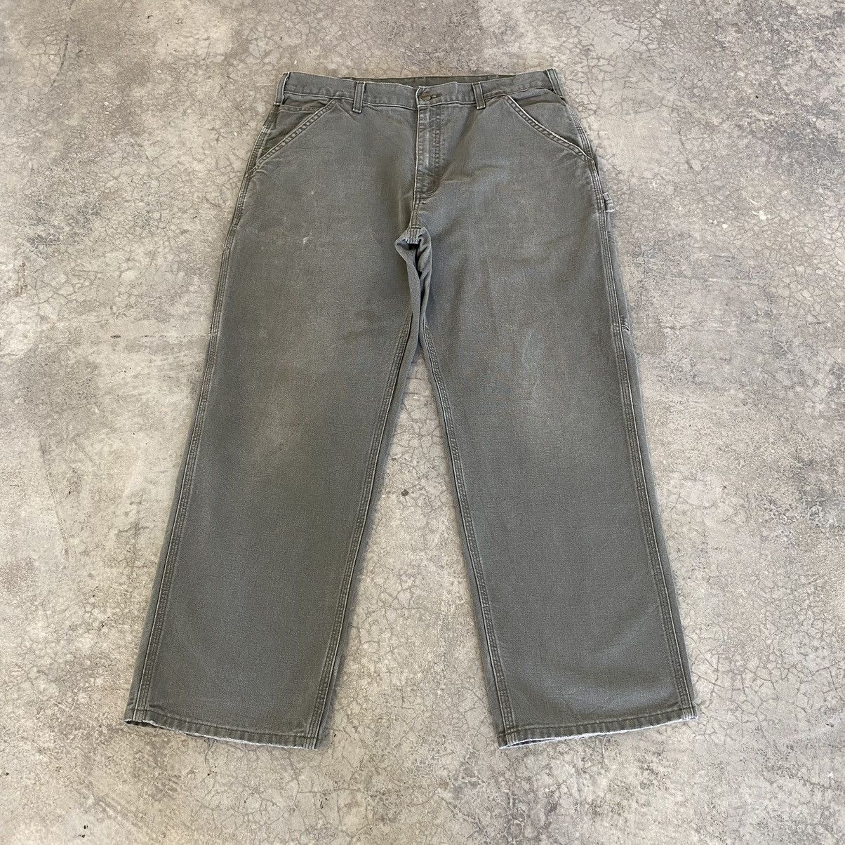 Carhartt × Vintage Vintage Carhartt Faded Moss Green Carpenter Work Pants Size US 36 / EU 52 - 2 Thumbnail