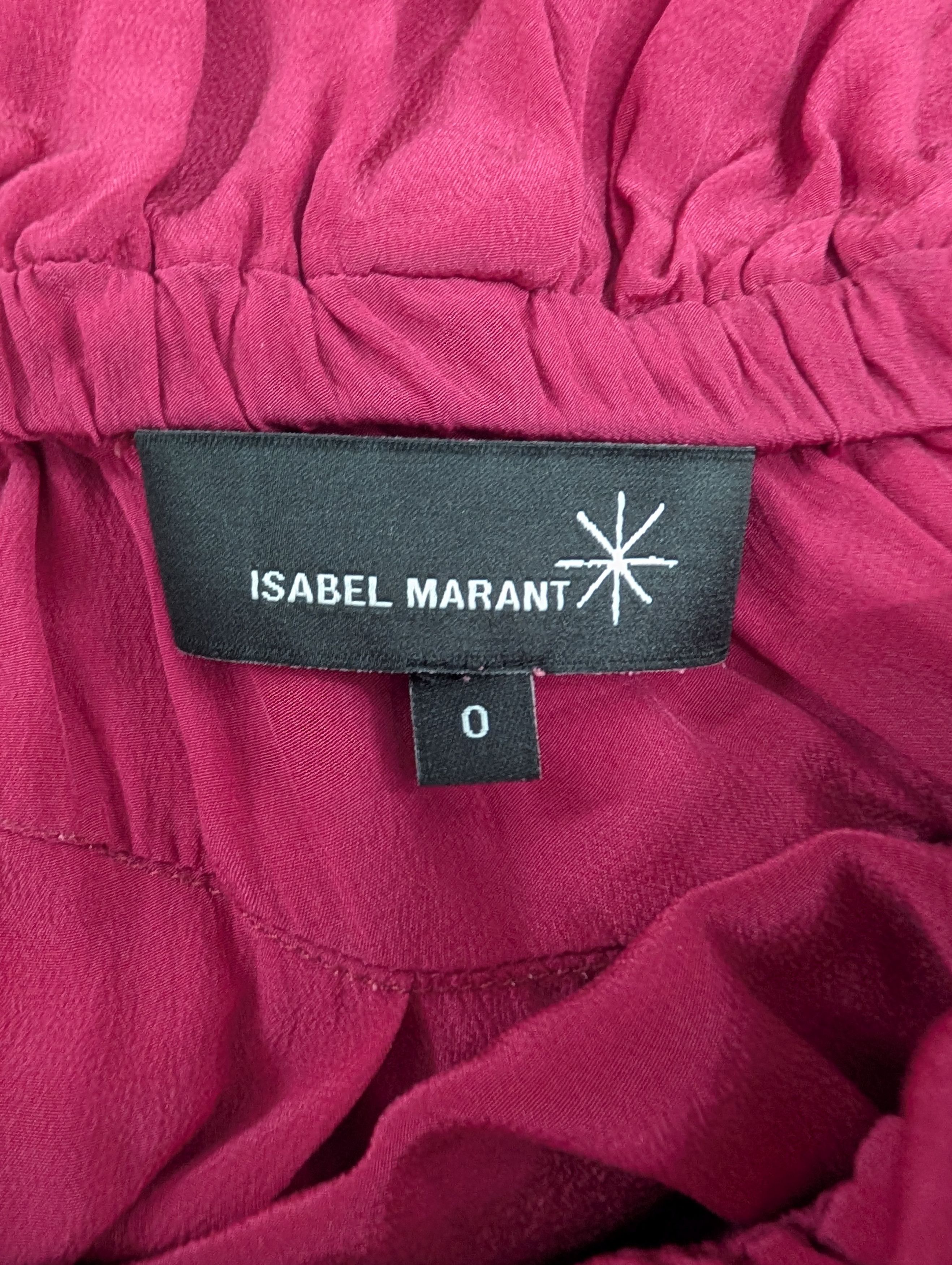 Isabel Marant Wine Red One-Shoulder Ruffle Silk Dress Size XS / US 0-2 / IT 36-38 - 3 Thumbnail