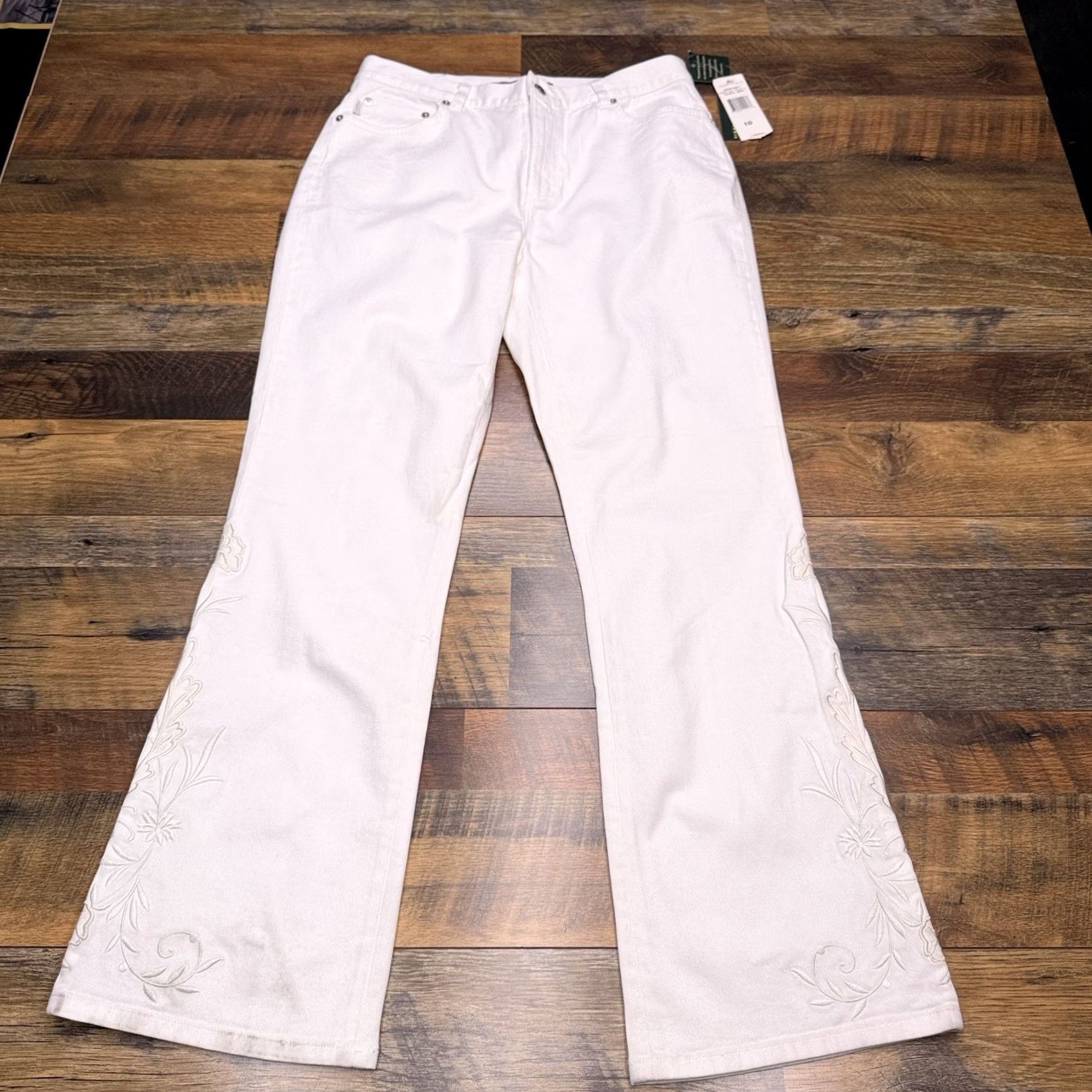 Ralph Lauren Lauren Ralph Lauren Jeans Womens 10 White Floral High Rise Stretch Denim 5-Pocket Regular Bootcut NWT Womens Jeans Size 32" / US 10 / IT 46 - 2 Thumbnail