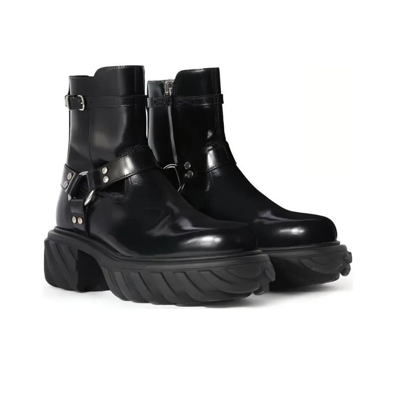 Off-White o1qlp0924 Exploration Motor Leather Ankle Boots in Black Size US 8 / EU 41 - 3 Thumbnail