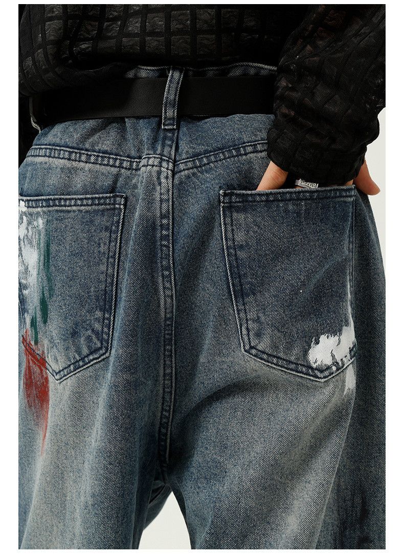 Japanese Brand × Jean Men's Japanese ink-splashed straight ripped wide-leg jeans Size US 32 / EU 48 - 6 Thumbnail