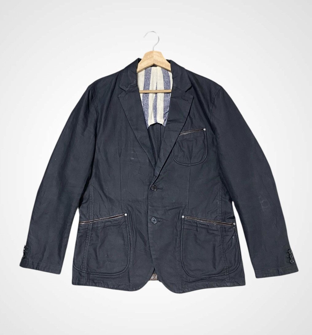 Japanese Brand A02 Gloster Vintage Denim + Leather Blazer Size US L / EU 52-54 / 3 - 3 Thumbnail
