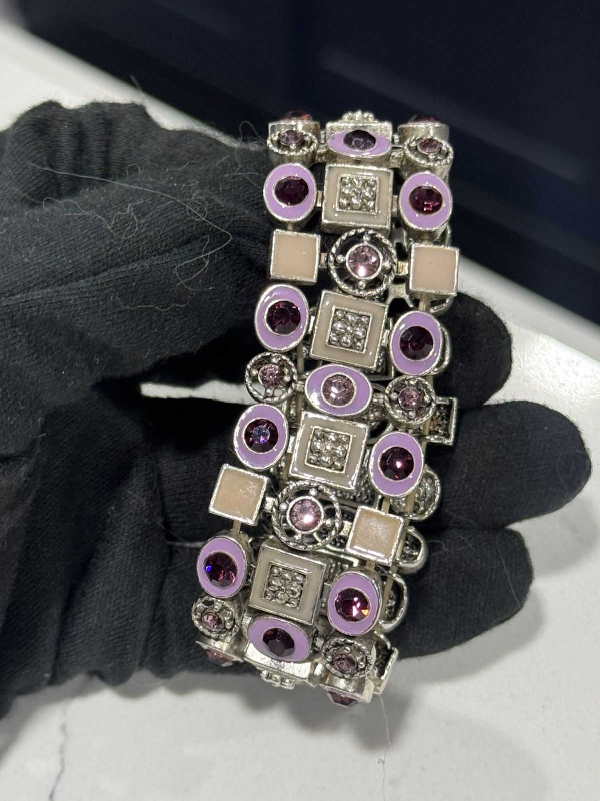 Jewelry Vintage Silver Plated Jewelry with purple enamel and stones Size ONE SIZE - 15 Thumbnail