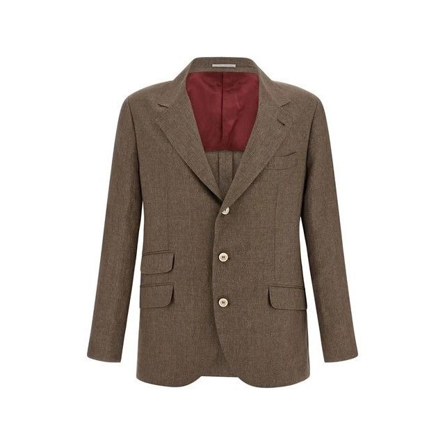Brunello Cucinelli BRUNELLO CUCINELLI Cavallo Brown Linen Blazer Jacket New & A Size US XL / EU 56 / 4 - 1 Thumbnail