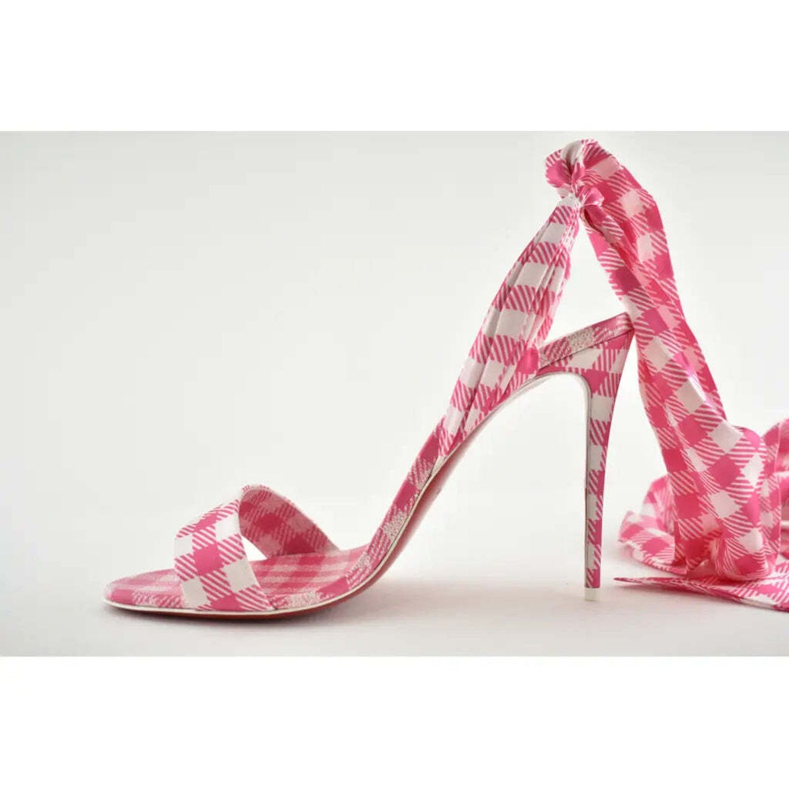 Christian Louboutin Sandale Du Desert 100 Pink White Lace Up Sandal Heel Pump 40 Size US 10 / IT 40 - 8 Thumbnail