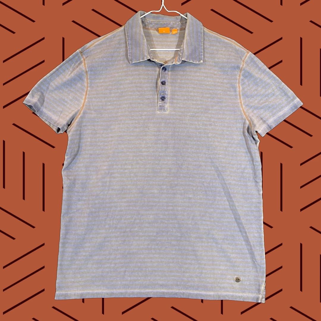 Hugo Boss HUGO BOSS Polo Shirt Mens XL Blue Gray Striped Golf Casual Designer Short Sleeve Size US XL / EU 56 / 4 - 1 Thumbnail