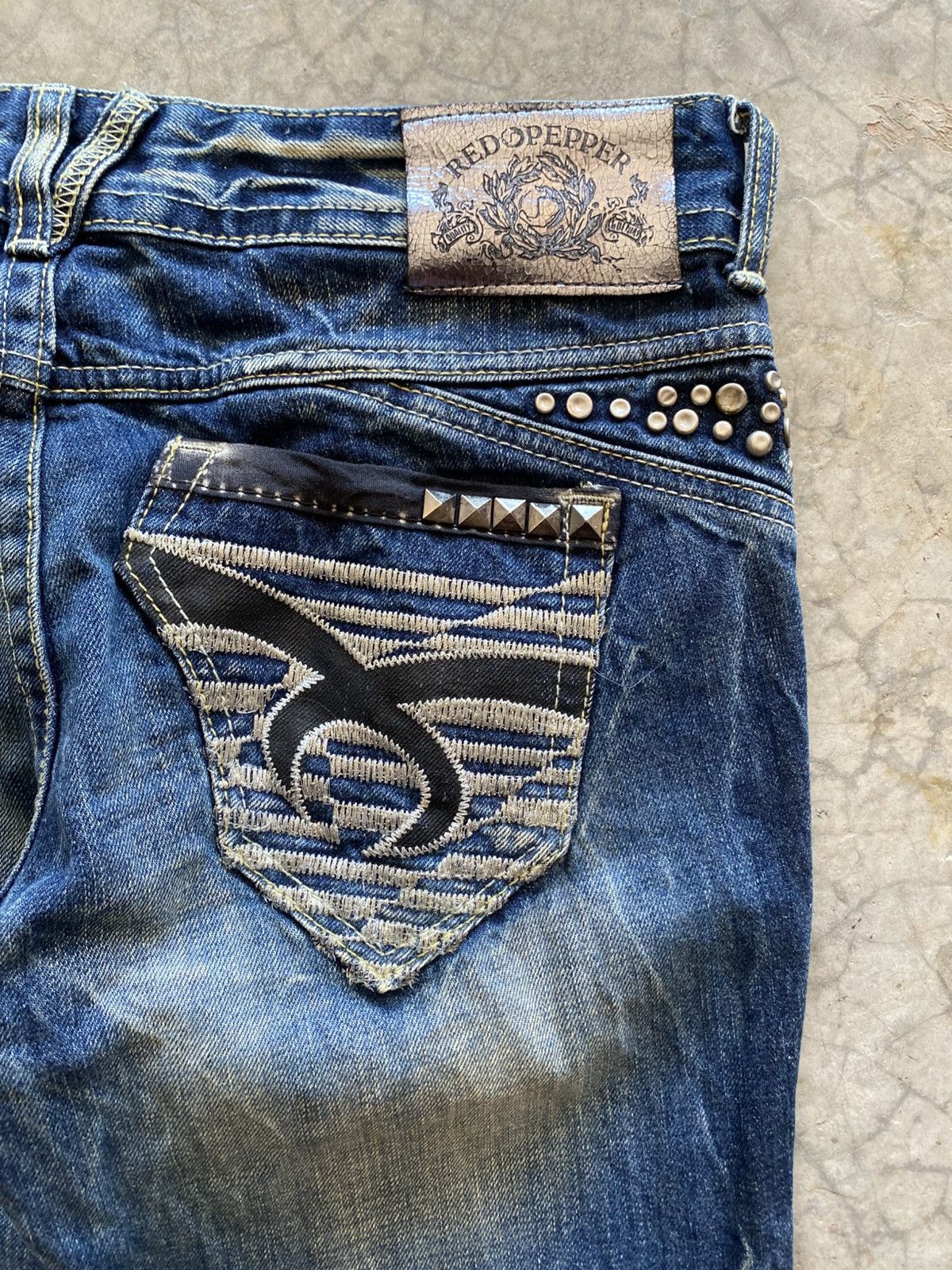 20471120 FLARE RED PEPPER JEANS ED HARDY STYLE EMBROIDERED JAPANESE Size US 31 - 9 Thumbnail