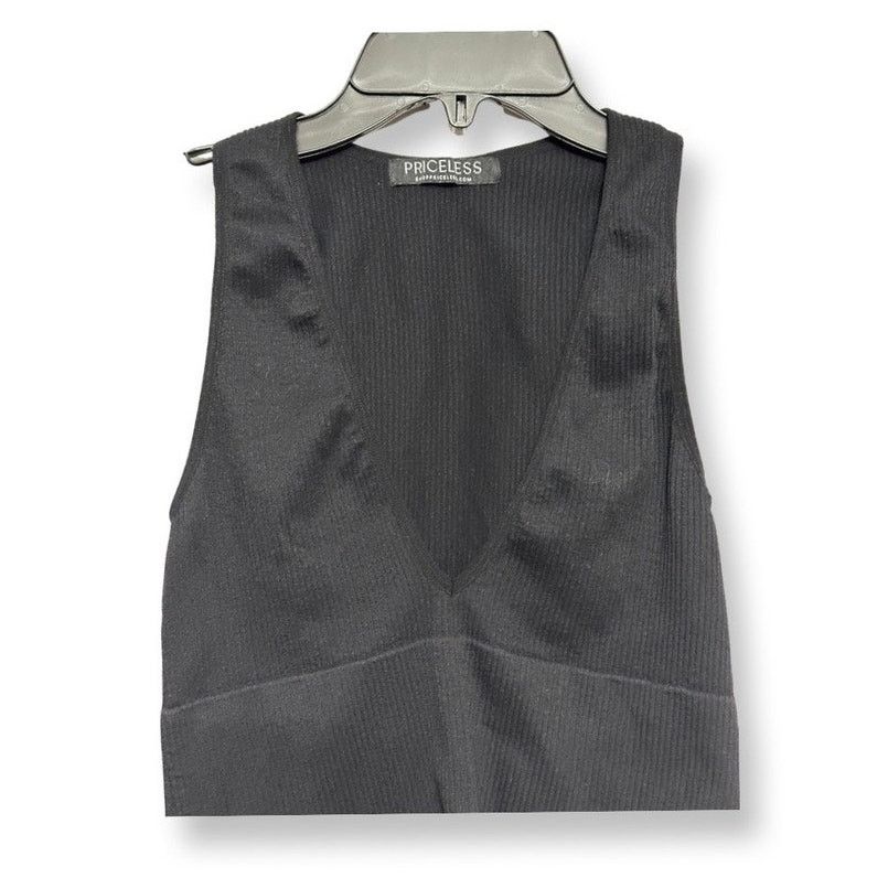 Other Priceless Crop Top Ribbed V-Neckline Sleeveless Black W S/M Size M / US 6-8 / IT 42-44 - 2 Thumbnail