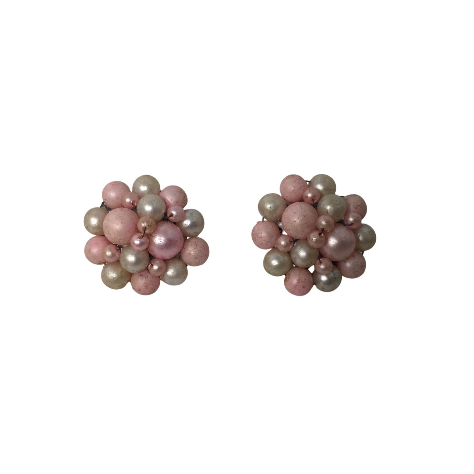 Other Women's Vintage Pink and Silver tone Clip On Cluster Earring Size ONE SIZE - 1 Thumbnail