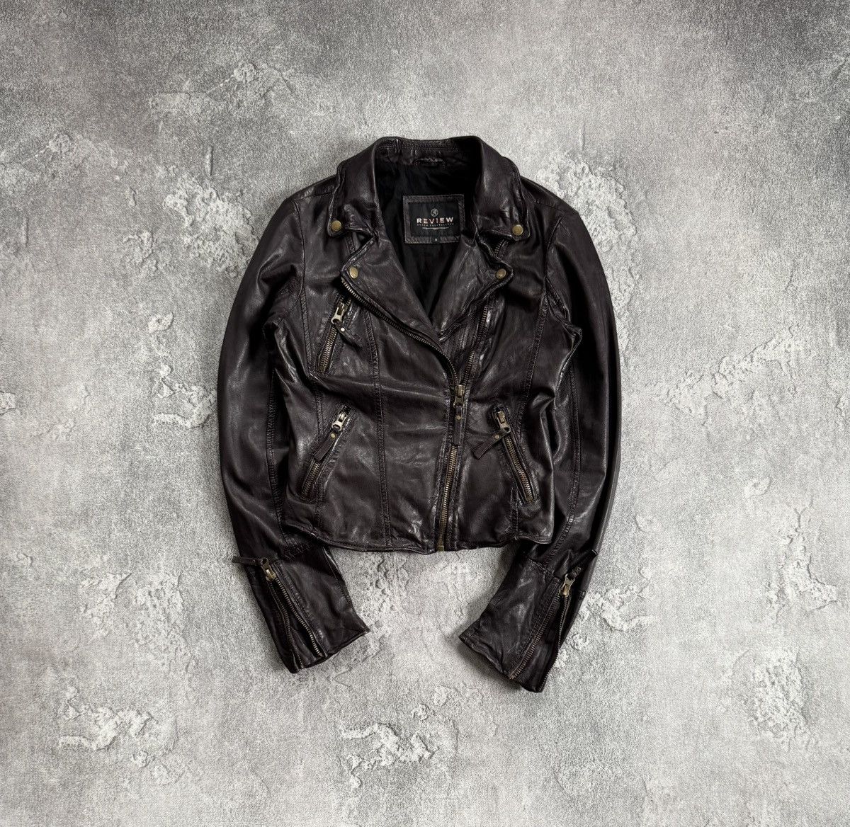 Review S/size biker Y2K punk rock gothic leather jacket LGB