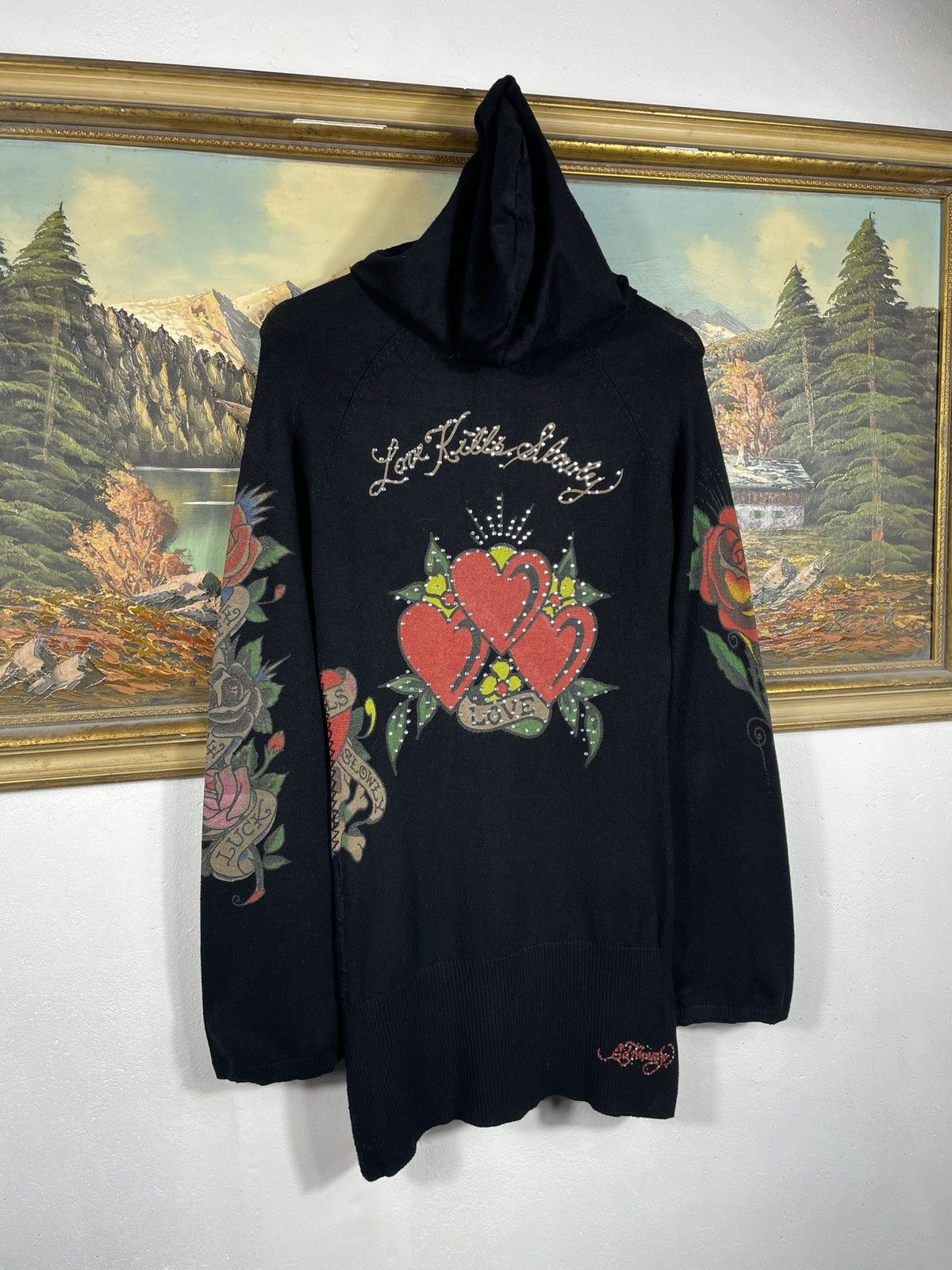 Christian Audigier × Ed Hardy × Vintage Ed Hardy Retro 00s Knitwear With Crystals Affliction Grunge Size M / US 6-8 / IT 42-44 - 8 Thumbnail