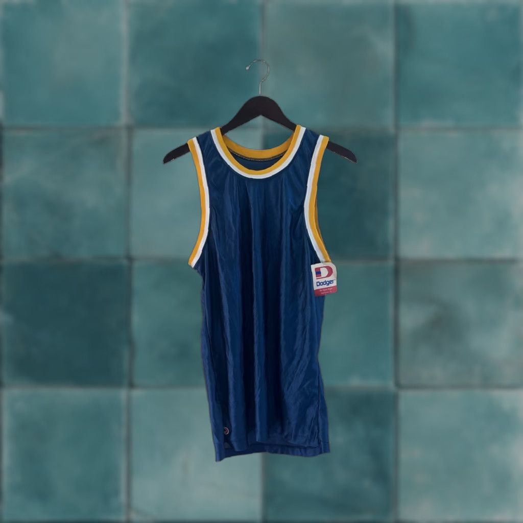 Vintage VINTAGE dodger dazzle basketball jersey Mens S Navy blue white yellow piping 90s USA dodger dazzle jersey 30" long 19" across NWT NOS Size US S / EU 44-46 / 1 - 1 Thumbnail
