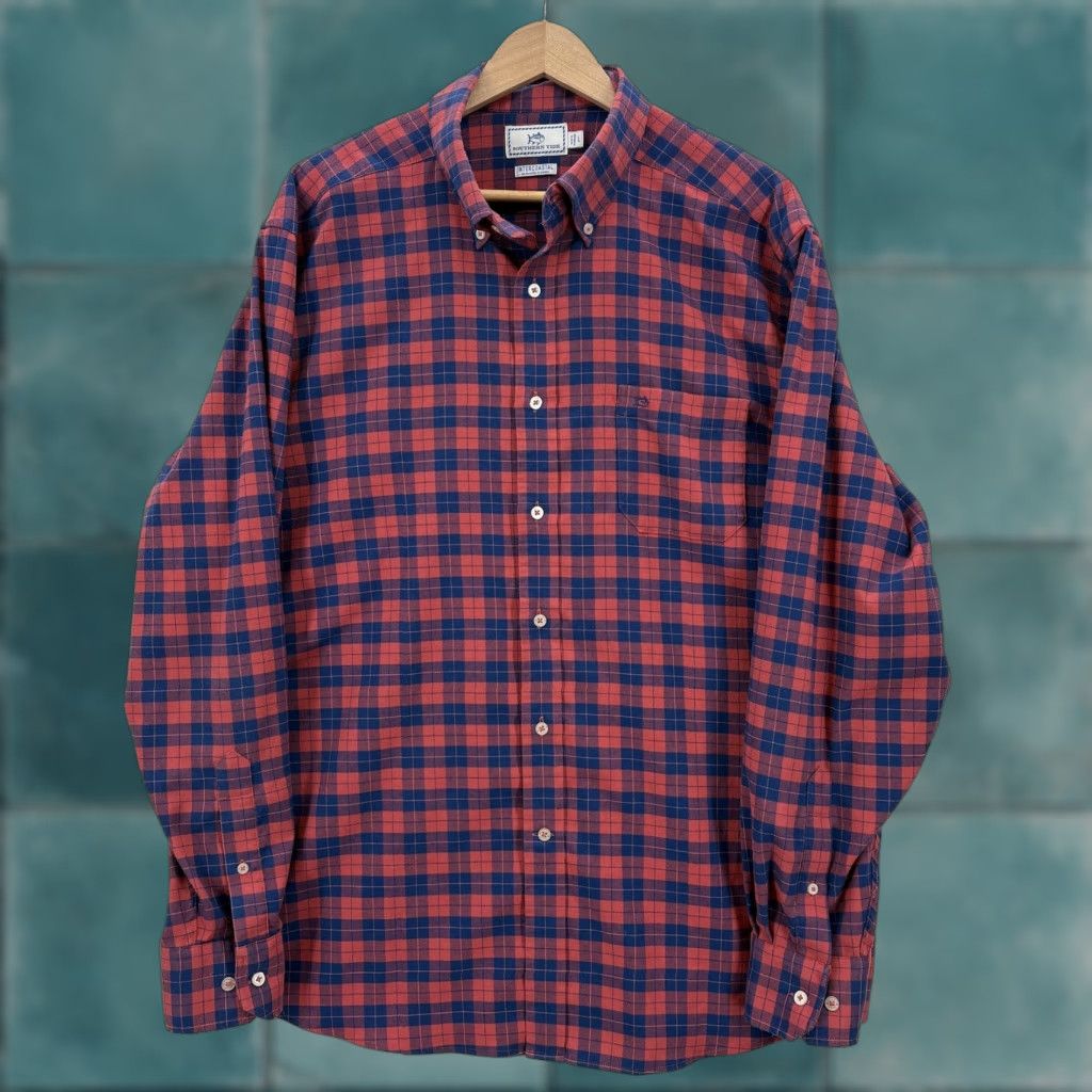 Southern Tide Southern Tide Intercoastal Shirt Mens L Red Plaid Stretch Button-Front Size US L / EU 52-54 / 3 - 1 Thumbnail