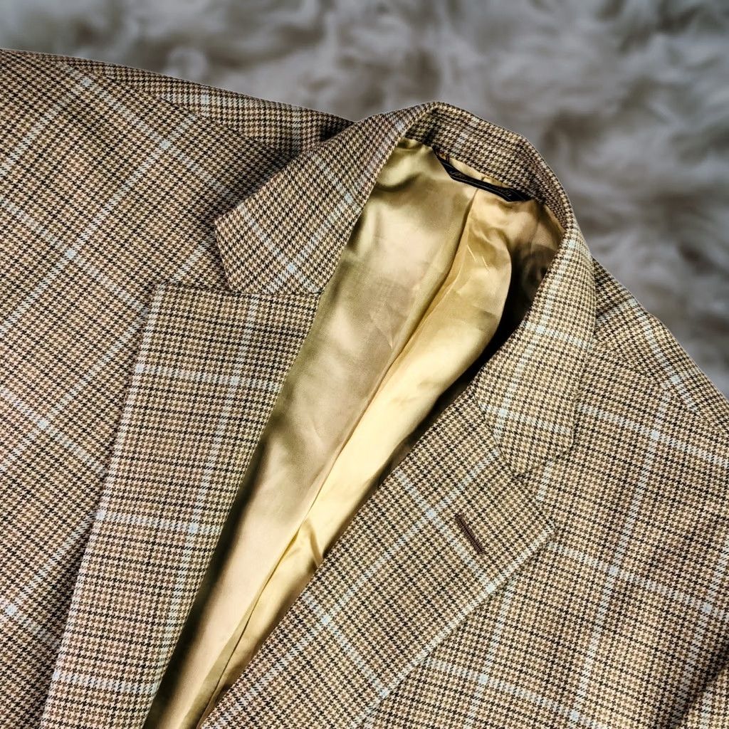 Vintage Trussini Blazer Jacket Men 50 Regular Wool Brown Windowpane Italy 2-Button Notch Lapel Size 50R - 1 Thumbnail