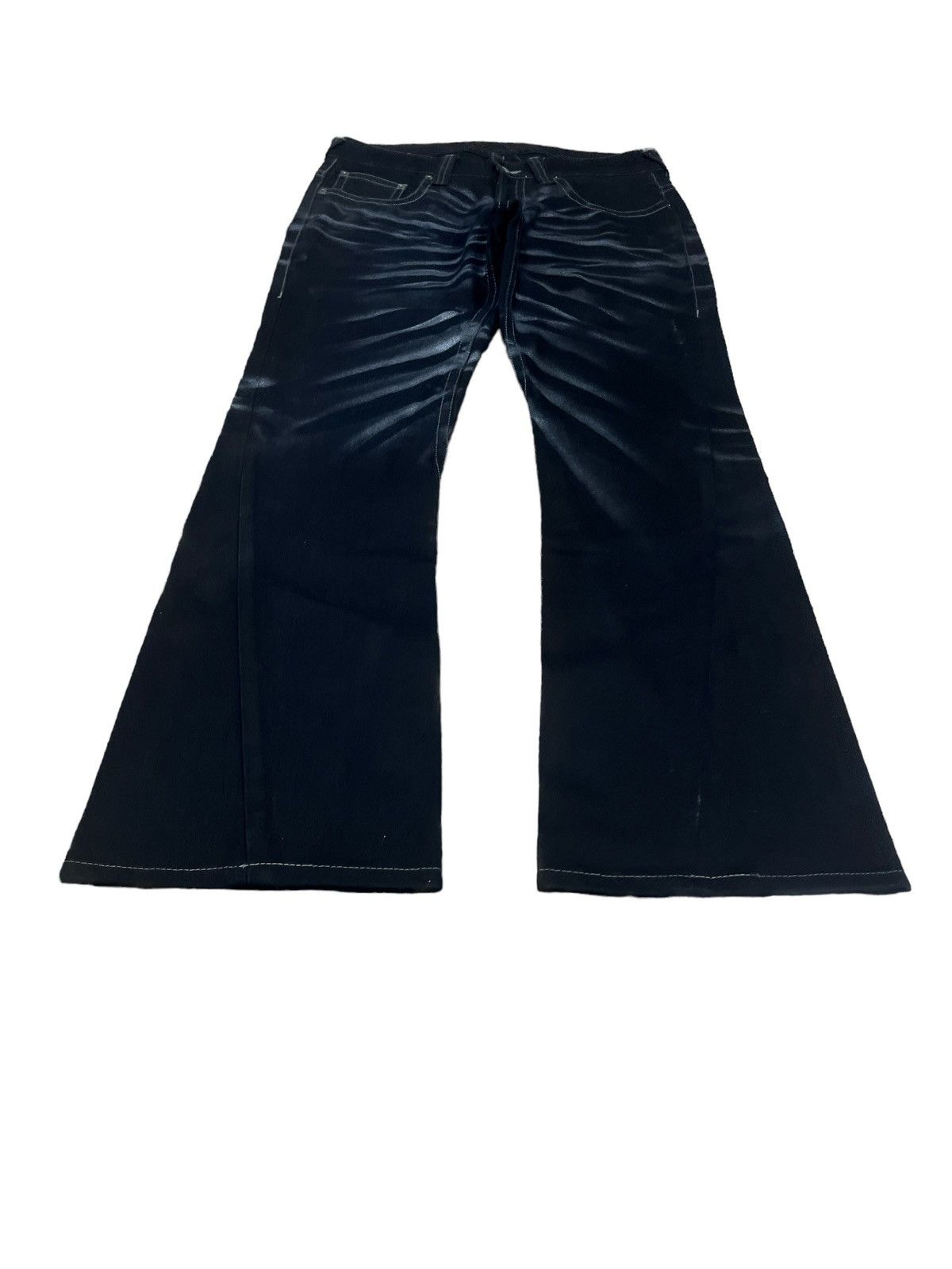 00s flare pants tornado mart風 python Tornado Mart Python Repaired Bell Bottom Flared Jeans