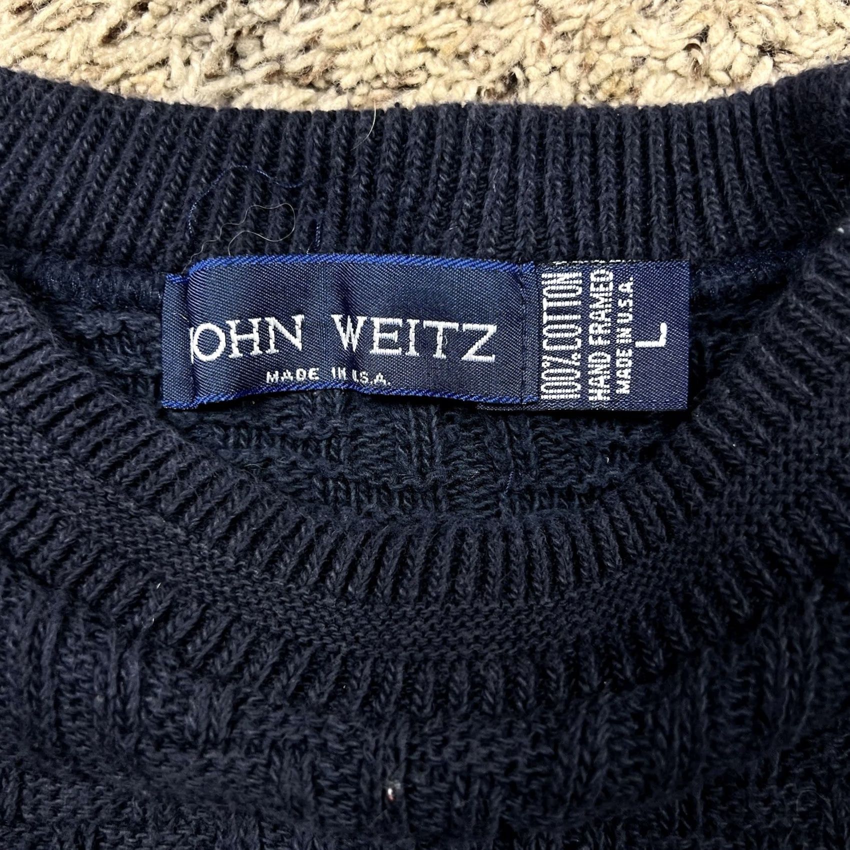 Vintage VINTAGE John Weitz Heavyweight Sweater Mens Large Blue Pullover Sweater 90s Classic Knit Cotton Ret Size US L / EU 52-54 / 3 - 2 Thumbnail