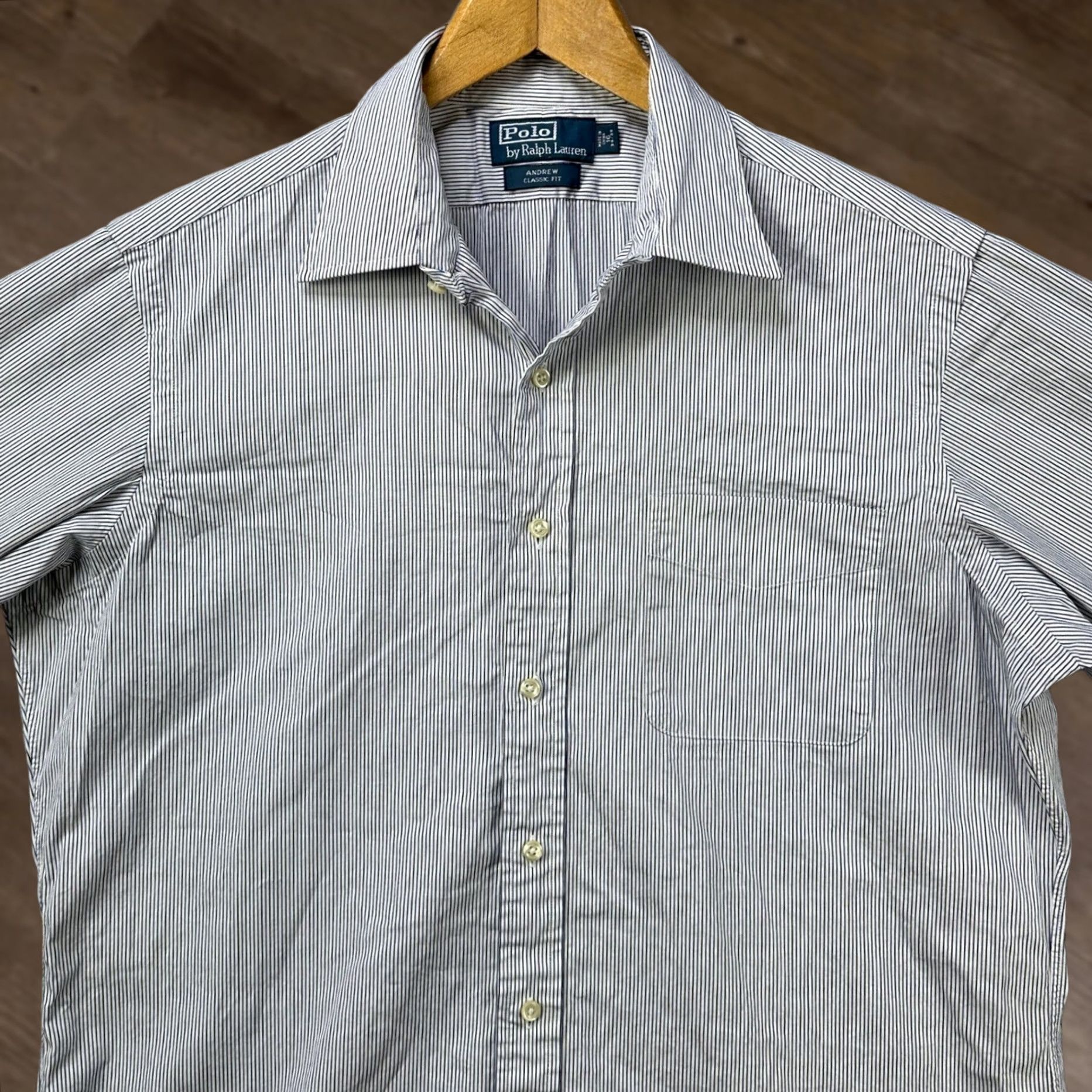 Polo Ralph Lauren Polo Ralph Lauren Shirt Men 16 Classic Fit Blue Striped Button-Up Long Sleeve Non-Iron Casual Workwear Size 42R - 1 Thumbnail
