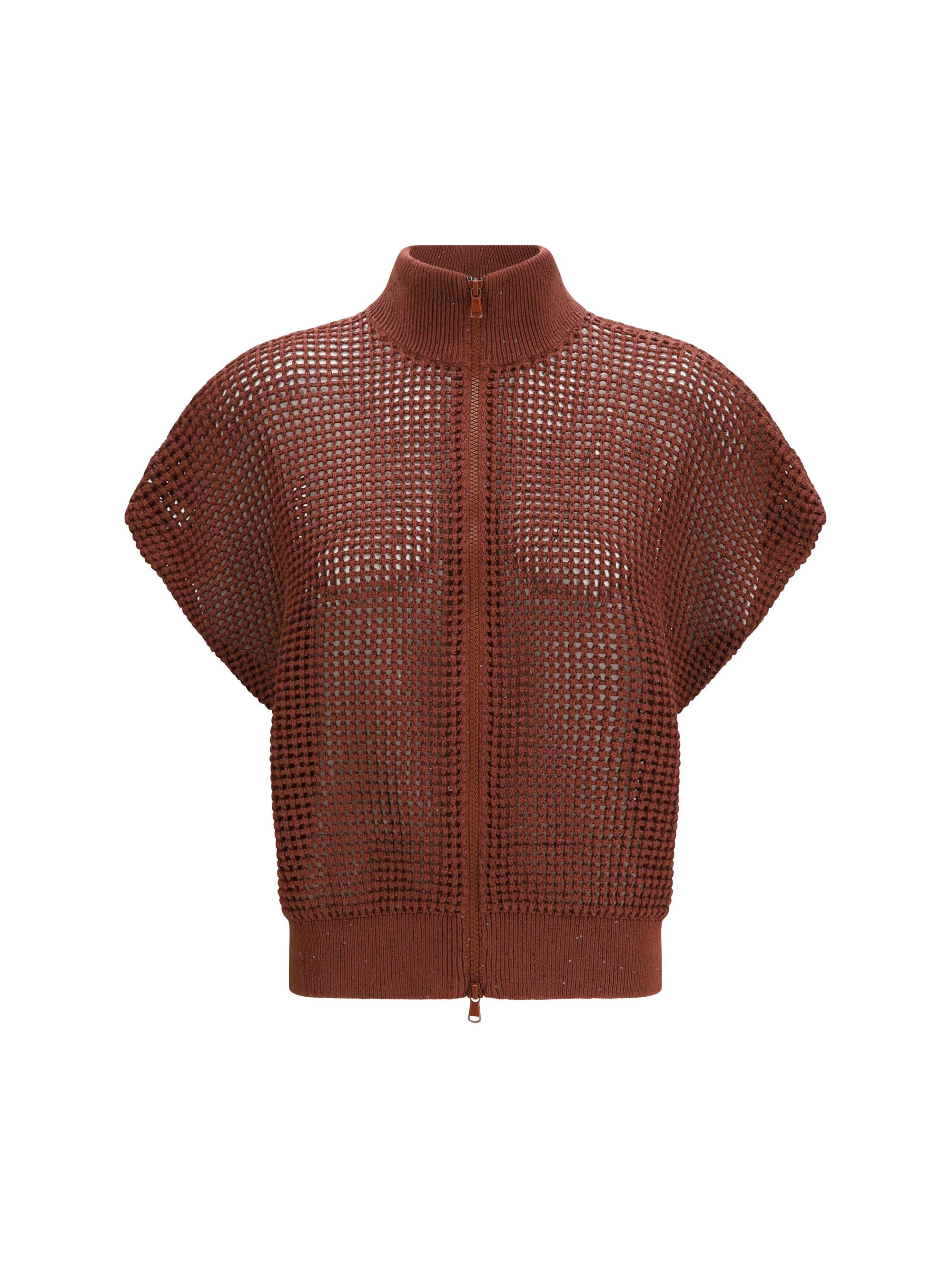 Brunello Cucinelli Cotton mesh Cardigan with Dazzling Details Size S / US 4 / IT 40 - 1 Thumbnail