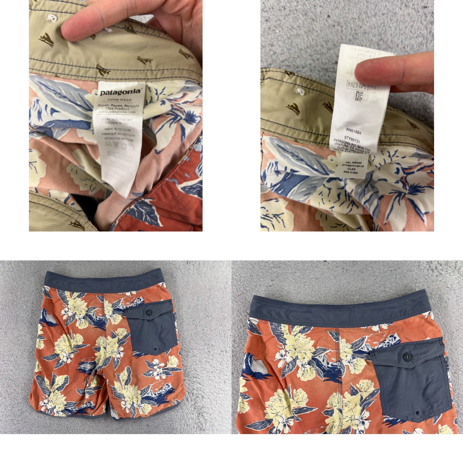 Patagonia Patagonia Mens Board Shorts Bottom 30 Orange Floral Scallop Hem Wavefarer Trunks Nylon Blended Fabric Pockets Drawstring Beach Surfing Size US 30 / EU 46 - 9 Thumbnail