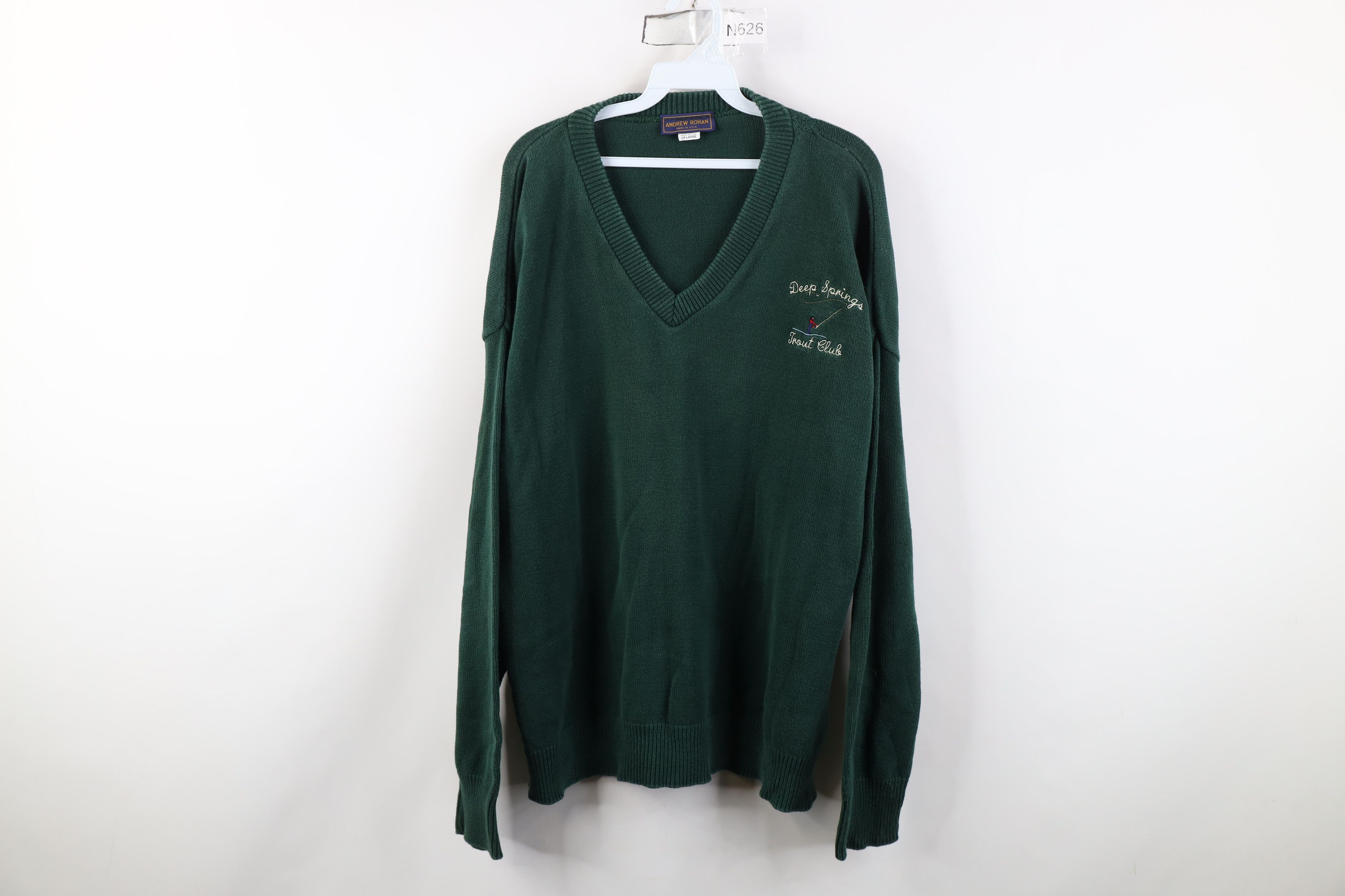 Vintage Vintage 90s Trout Club Fishing Knit Sweater Green USA Size US XXL / EU 58 / 5 - 1 Thumbnail