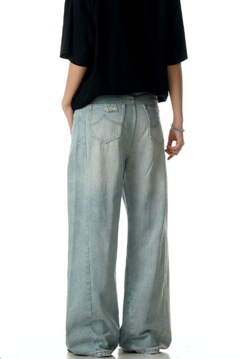 Vintage Retro men's loose wide-leg casual straight-leg ripped jeans Size US 32 / EU 48 - 4 Thumbnail
