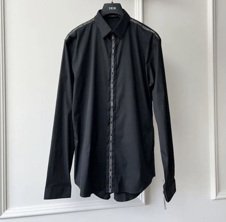 image of Dior Cotton Logo Slogan Detail Classic Shirt in Black, Men's (Size Small)