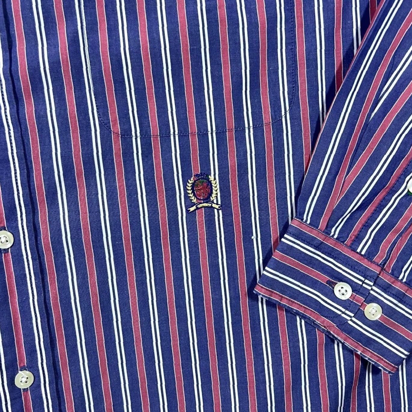 Tommy Hilfiger VINTAGE Tommy Hilfiger Button-Down Shirt Striped Cotton Long Sleeve Blue Red White Multicoloured Regular Adult Large Mens Shirt Size US L / EU 52-54 / 3 - 4 Thumbnail
