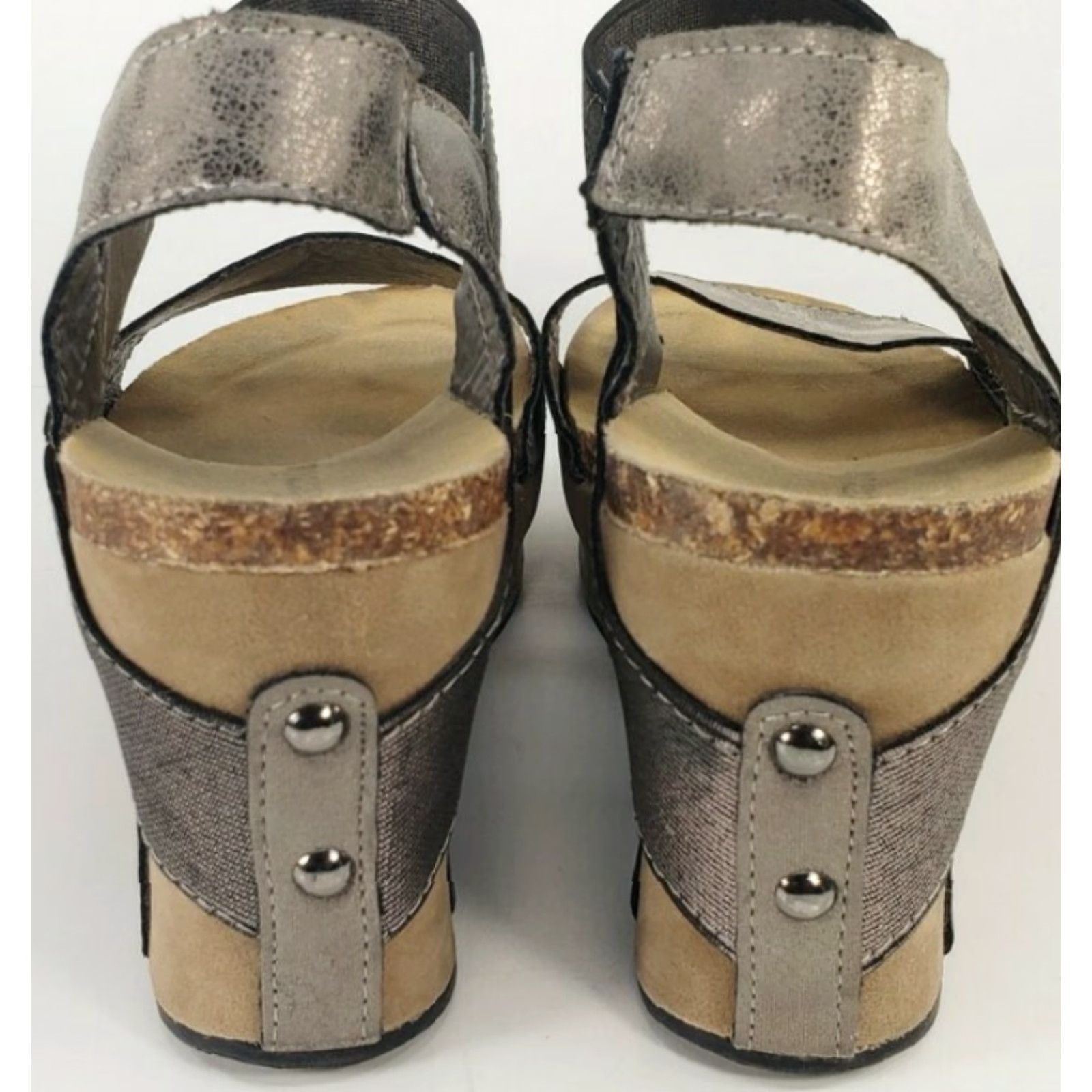 Vintage Pierre Dumas CHANTAL-2 Platform Wedge Sandals Women's Size 8 Pewter 22270 Size US 8 / IT 38 - 6 Thumbnail