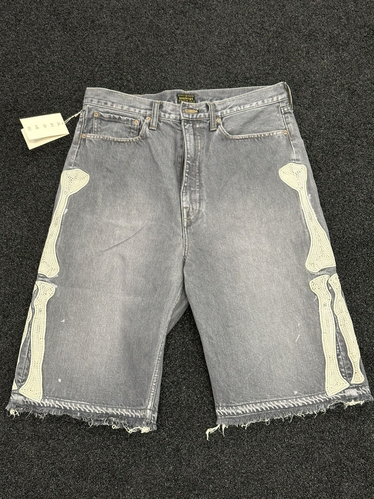 Kapital Kapital Black Denim Short Pants (Bone Embroidery) Size US 36 / EU 52 - 1 Thumbnail