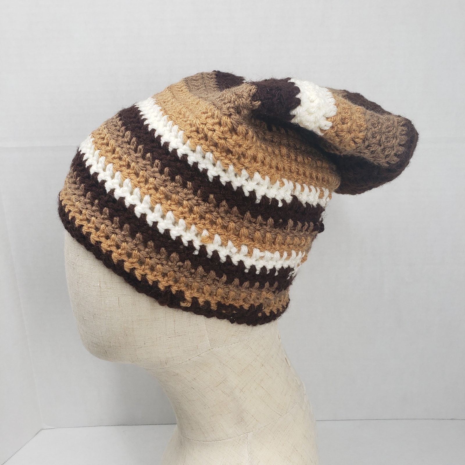 Handmade Crochet Slouchy Beanie Hat Brown Striped Handmade Dreadlock Size ONE SIZE - 2 Thumbnail