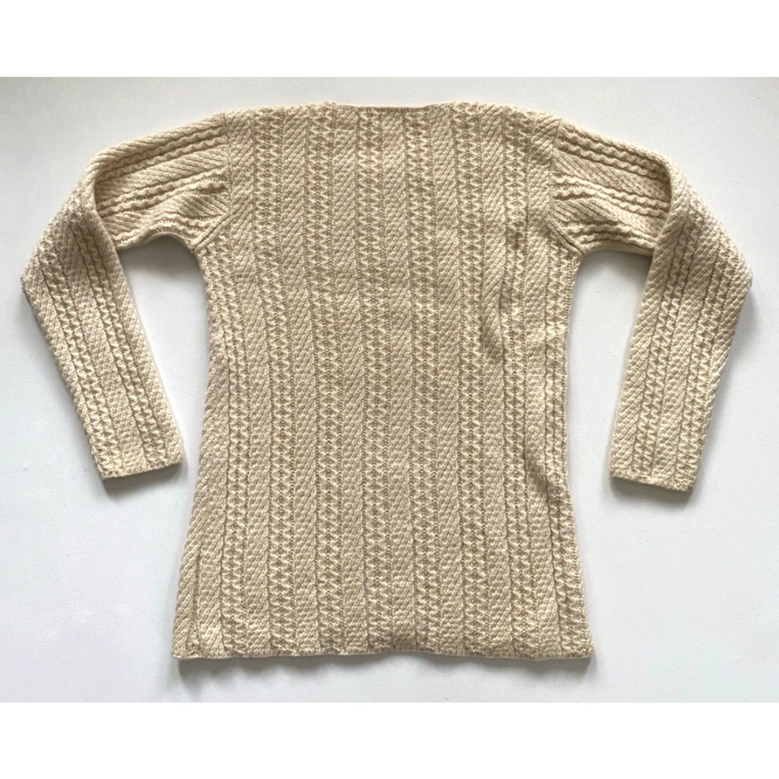 Tse VINTAGE TSE Women's Cable Knit Cashmere Sweater Sz M Crew Neck Ivory 90s Pullover Womens Size M / US 6-8 / IT 42-44 - 3 Thumbnail