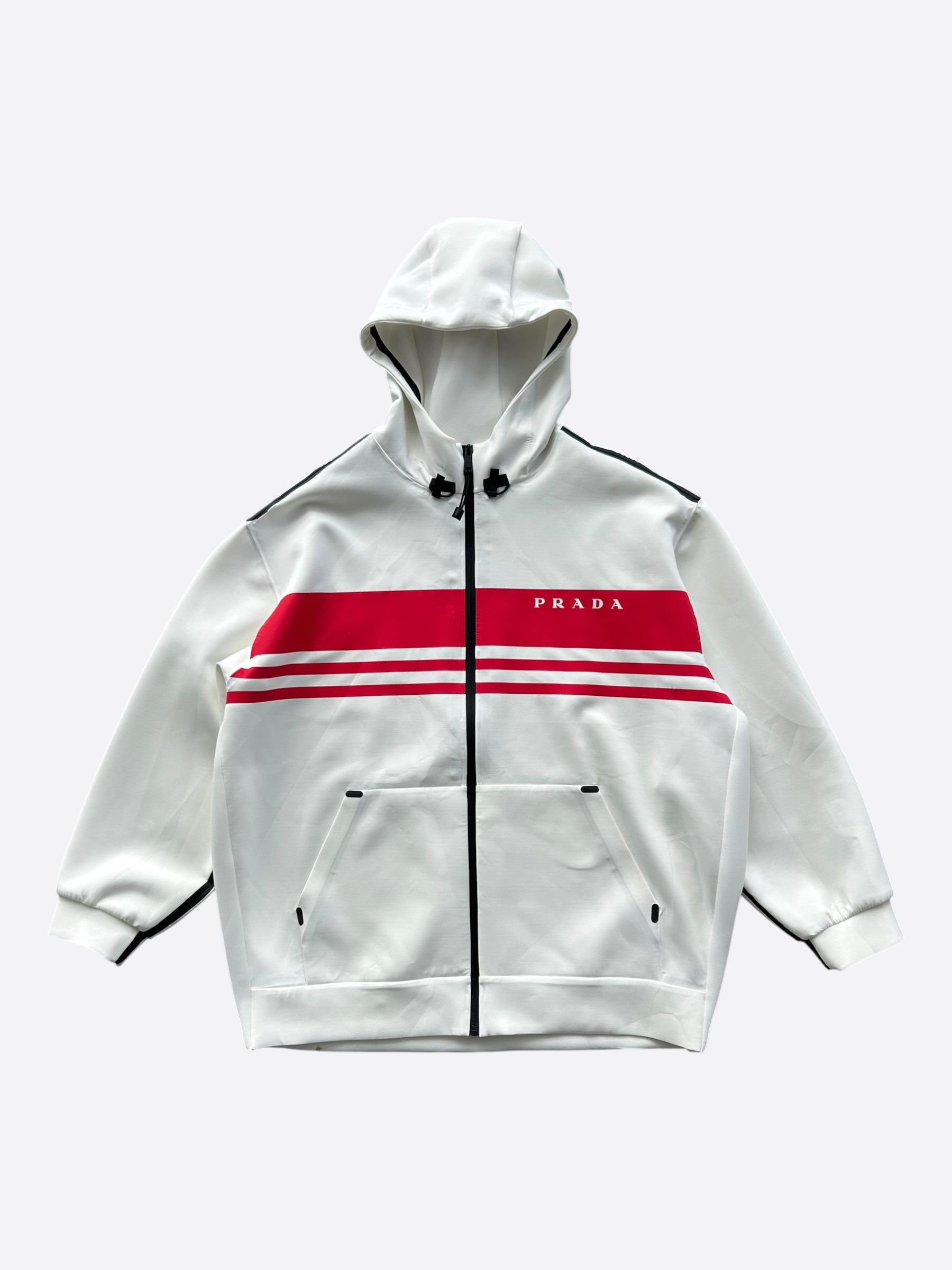 Prada Prada White & Red Logo Zip Up Hoodie Size US XXL / EU 58 / 5 - 1 Thumbnail