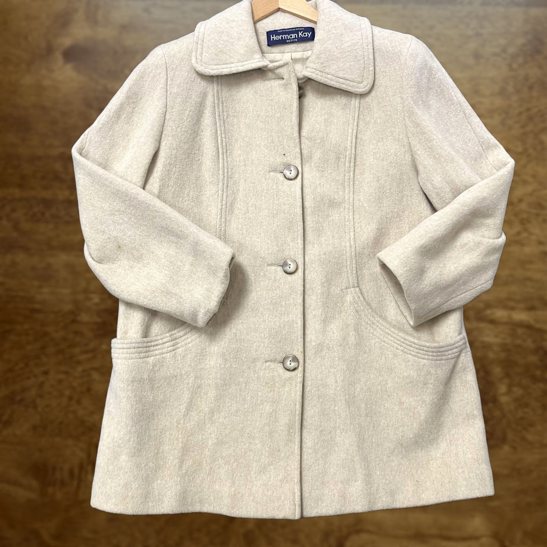 Vintage VINTAGE Herman Kay Coat Womens Petite White Wool Single Breasted Mid Length Overcoat Size S / US 4 / IT 40 - 1 Thumbnail