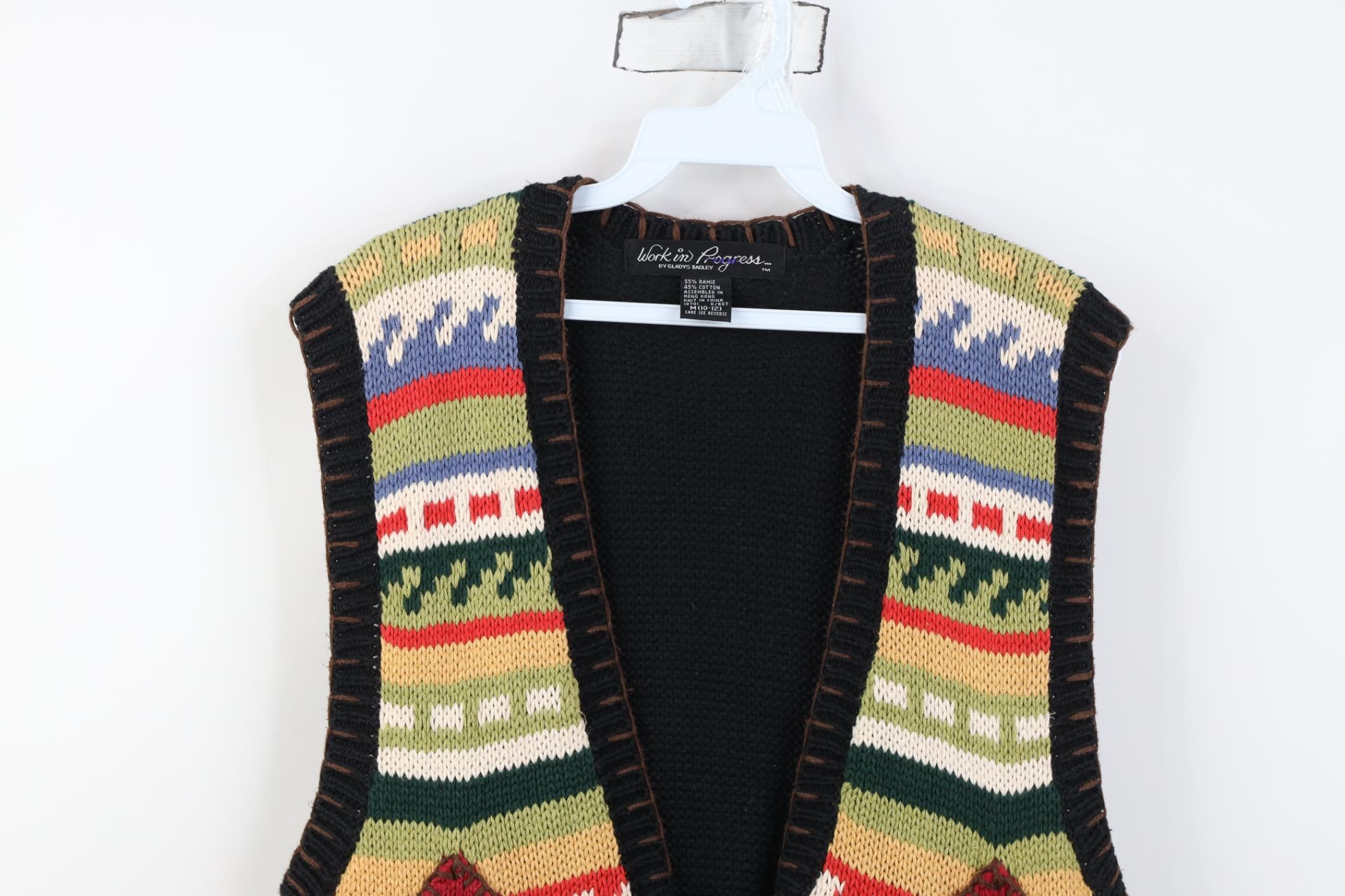 Vintage Vintage 90s Boho Chic Beaded Southwestern Cardigan Sweater Size M / US 6-8 / IT 42-44 - 2 Thumbnail