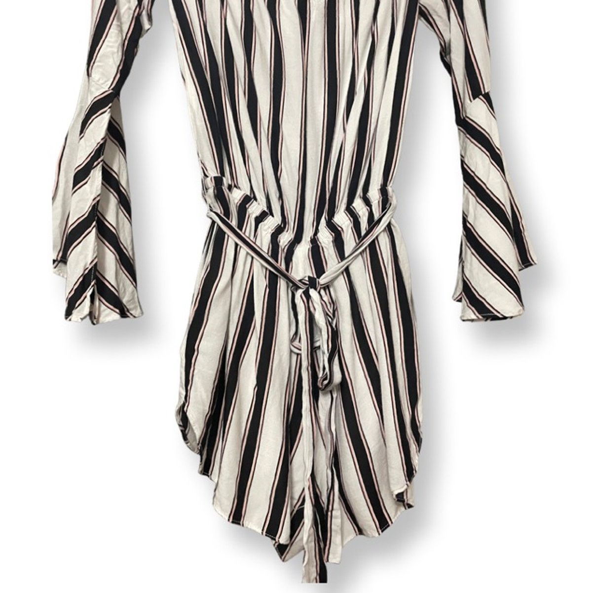 Other Lumiere Black White Striped Romper Small Tie Front Y2K Size 25" / US 0 / IT 36 - 3 Thumbnail