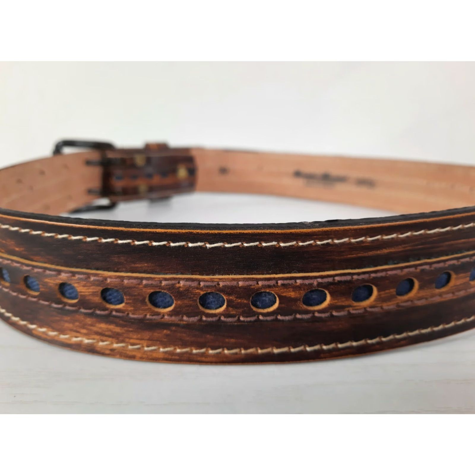 Vintage VINTAGE Stamped Brown Genuine Banded Leather Western Ranger Belt 30 Wood Print Belt Men Regular Brown 30 Western Ranger Belt Size 30 - 2 Thumbnail