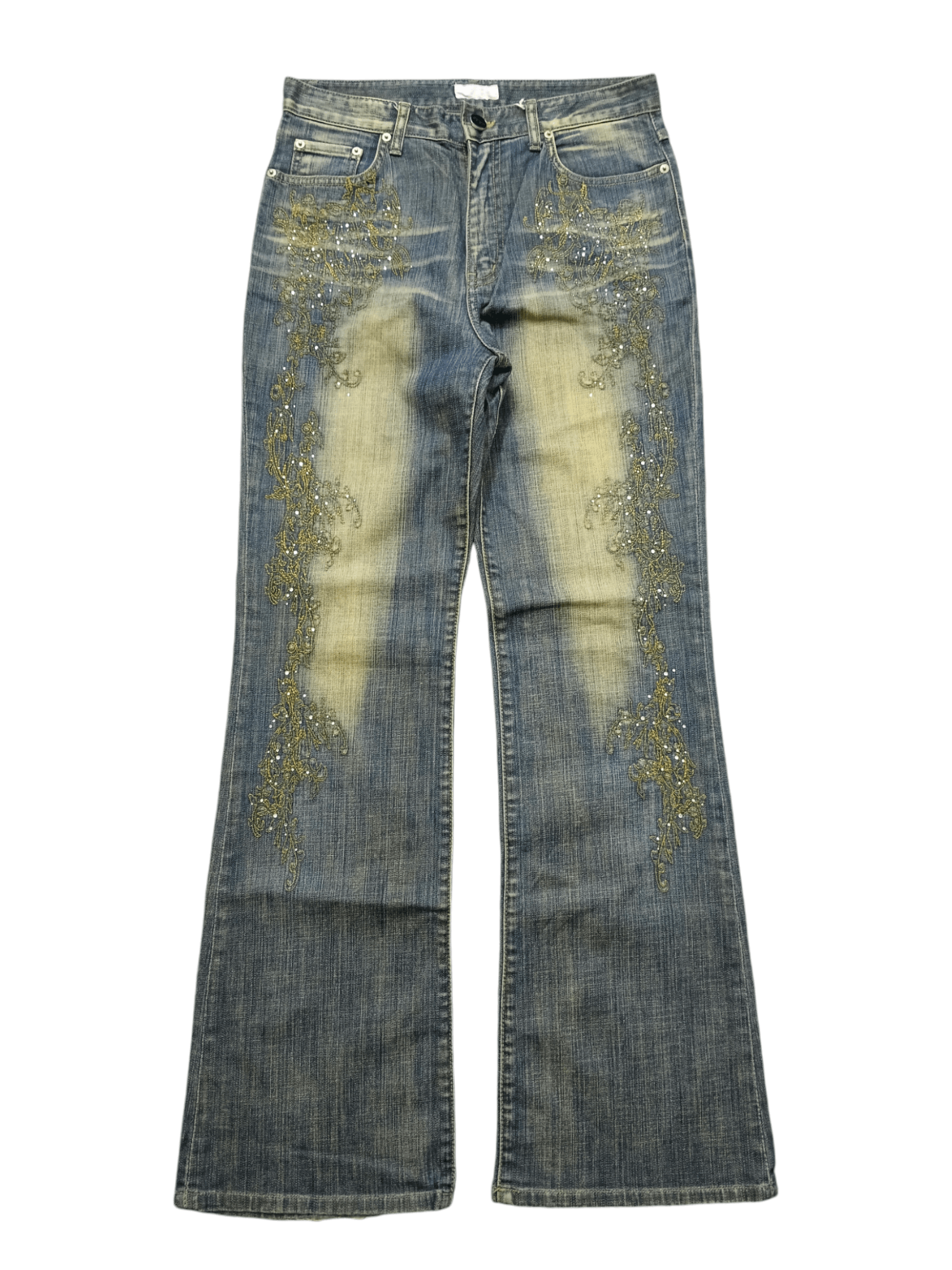 Japanese Brand RUSTY FLARE SWAROVSKI AR-DI-LA DENIM PANTS Size US 31 - 1 Thumbnail
