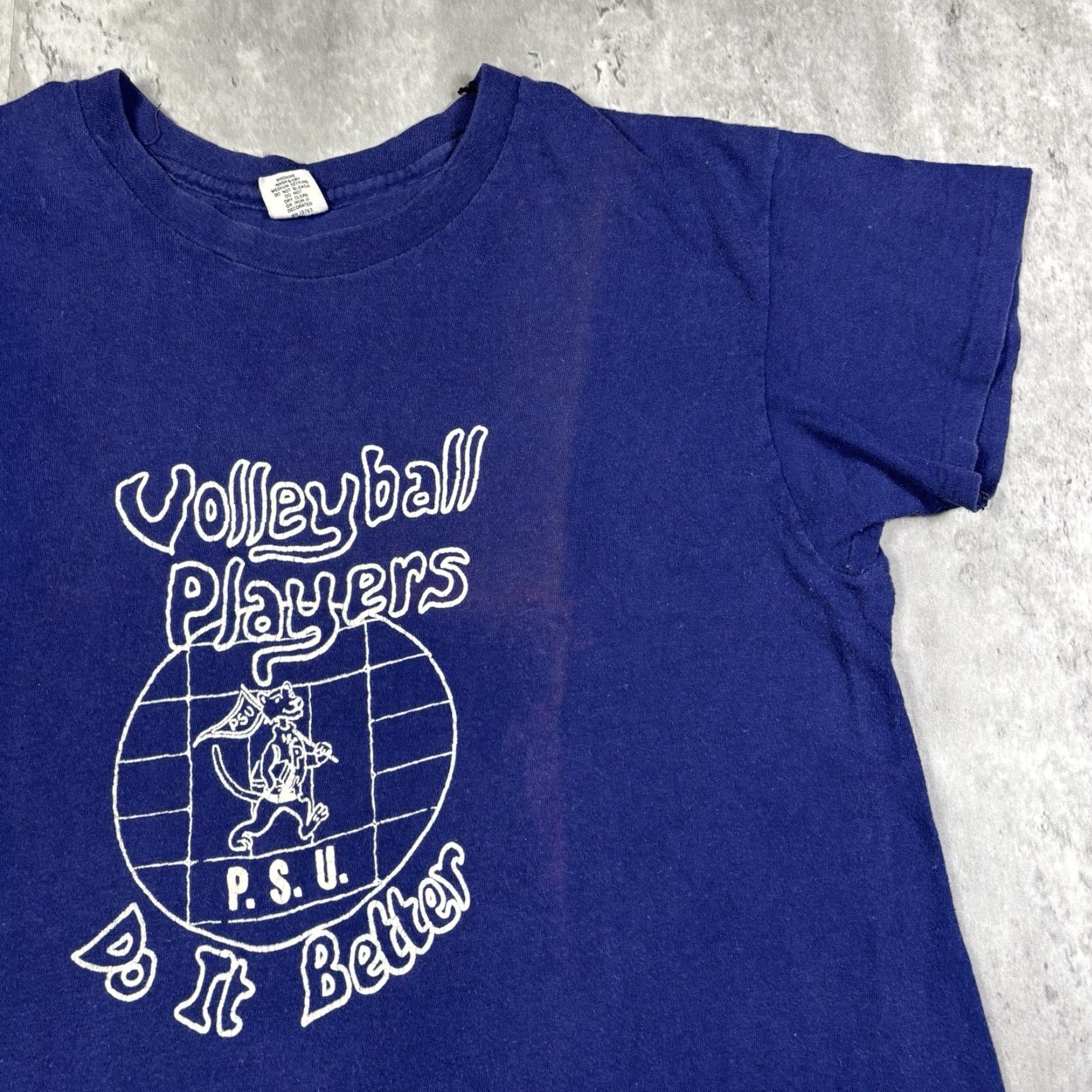 Hanes VINTAGE Penn State Volleyball T Shirt Hanes Mens L Blue 70s 80s 90s Graphic Print Crew Neck Short Sleeve Cotton Size US L / EU 52-54 / 3 - 5 Thumbnail