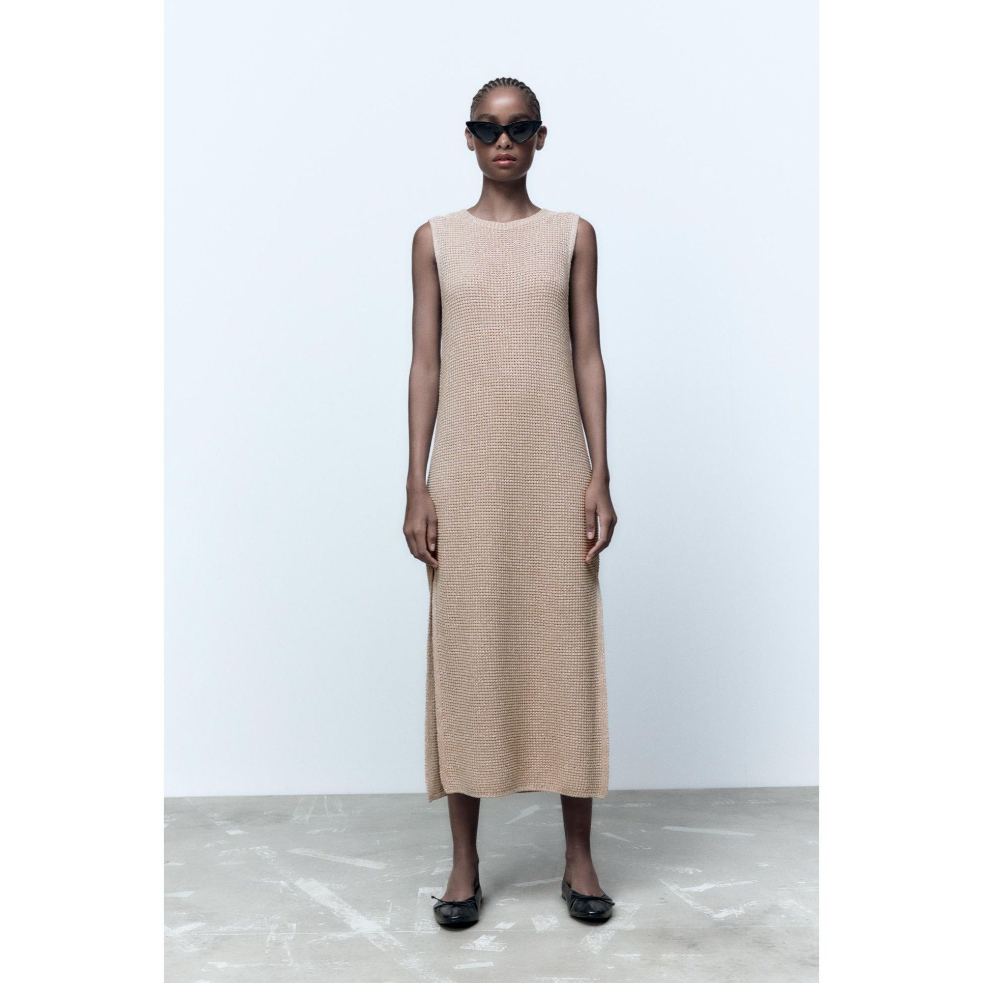 Zara Zara Metallic Sand Knit Sleeveless Midi Dress Size M / US 6-8 / IT 42-44 - 1 Thumbnail