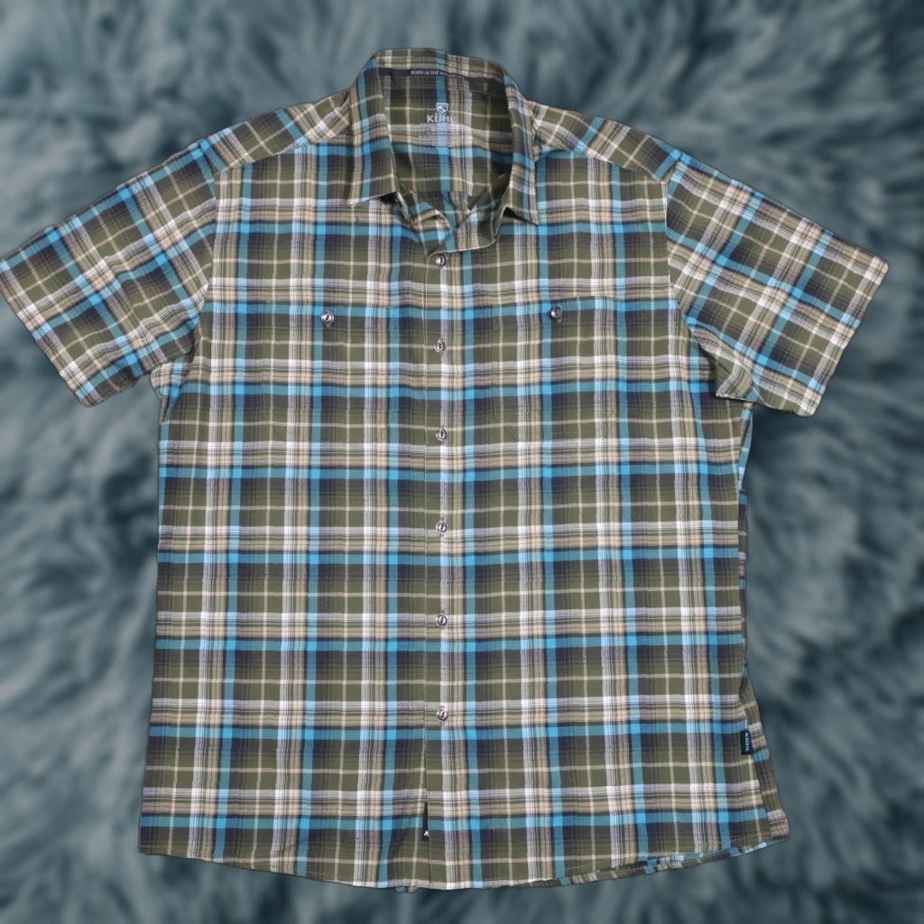 Vintage VINTAGE KUHL Button Up Shirt Mens M Green Plaid Short Sleeve Metal Buttons Nylon Poly Size US M / EU 48-50 / 2 - 1 Thumbnail