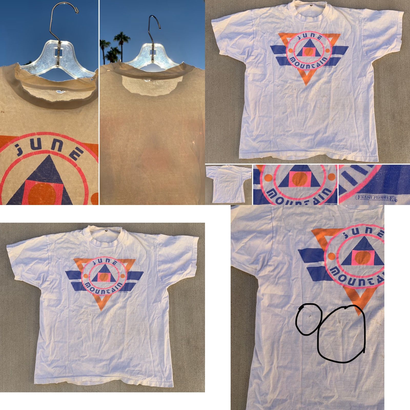 Vintage VINTAGE Fresh Produce T-Shirt Shirt One Size Womens White 1980s Neon Geometric Graphic Distressed Holes Cotton casual Size ONE SIZE - 8 Thumbnail