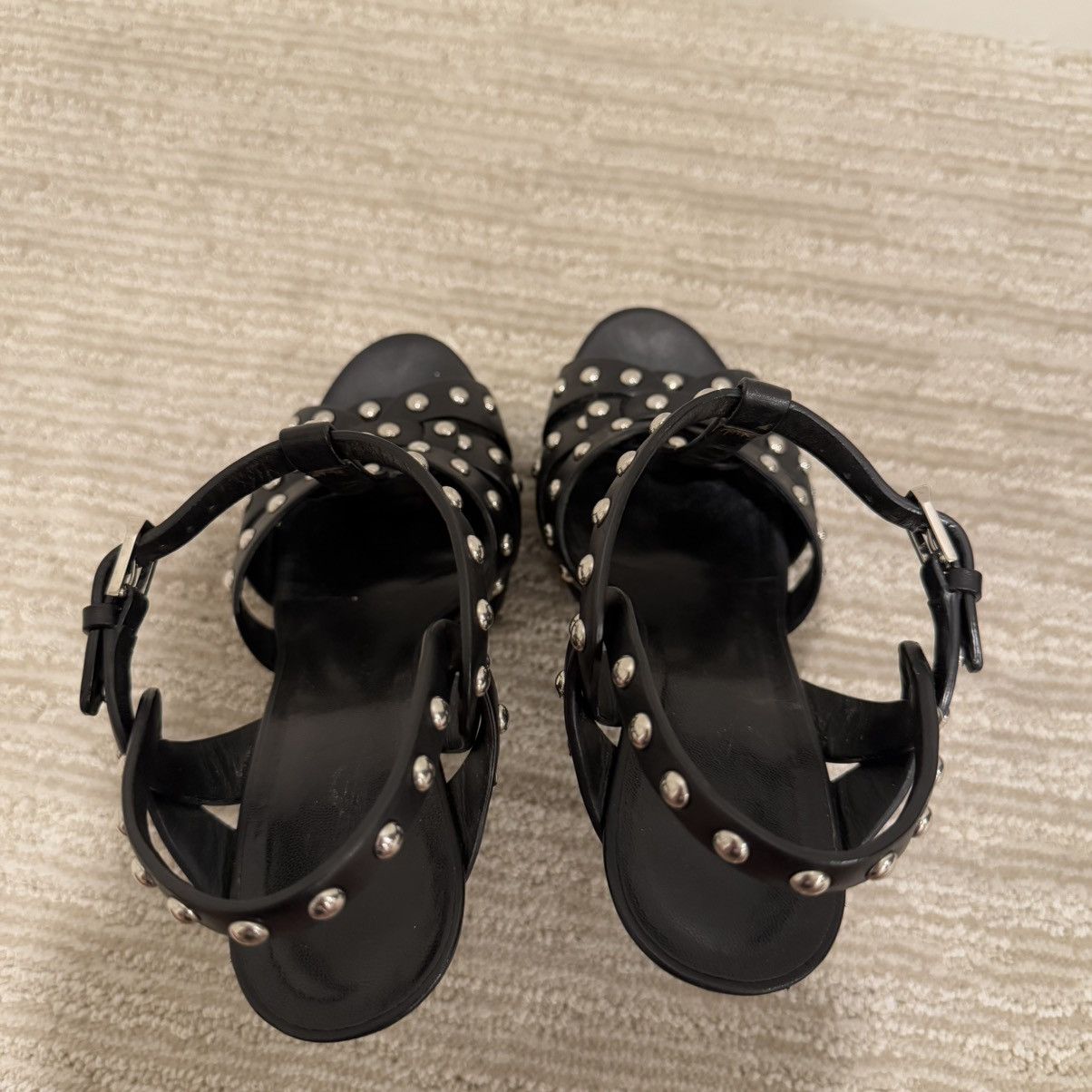 Saint Laurent Paris Saint Laurent Black Leather Studded Tribute Platform Sandals Size US 7.5 / IT 37.5 - 15 Thumbnail