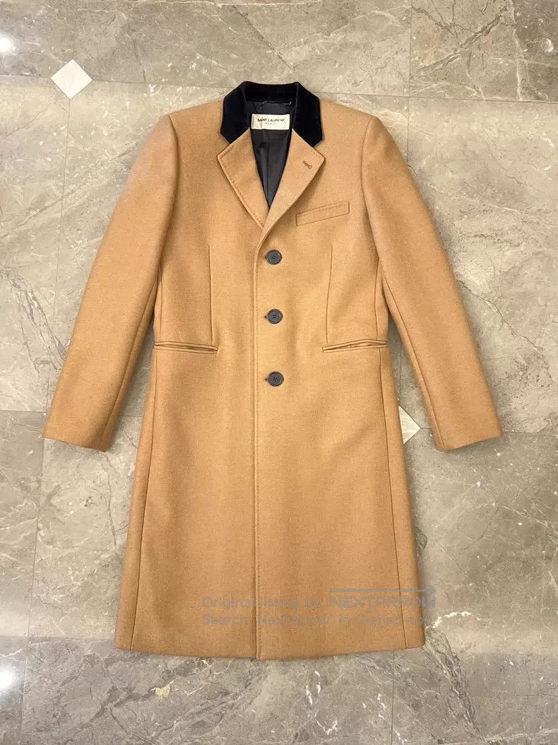 Saint Laurent Paris Saint Laurent Paris Khaki Color Velvet Wool Cashmere Coat Size US M / EU 48-50 / 2 - 3 Thumbnail