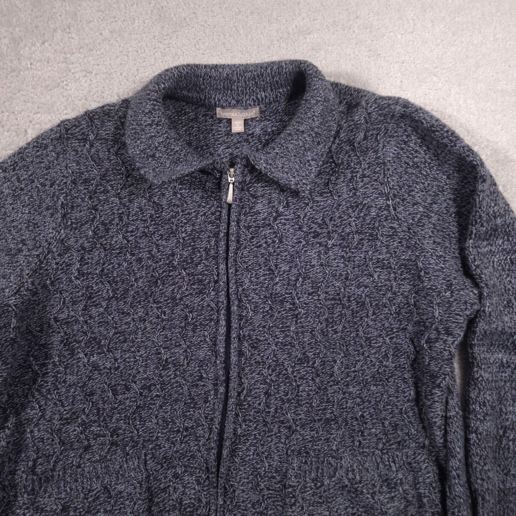 Vintage VINTAGE Woman Within Sweater Womens 3X Gray Full Zip Collared Cable Knit Pockets Plus Size XXL / US 16-18 / IT 52-54 - 4 Thumbnail