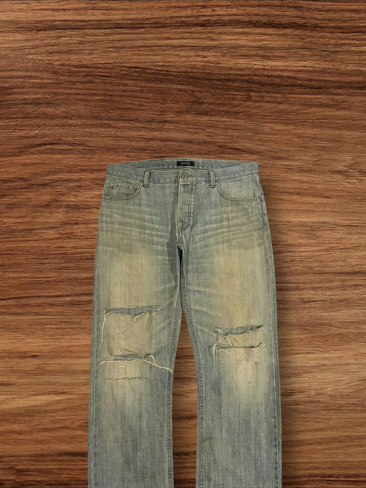 Black Label × Burberry ⚡️Sick⚡️Burberry Black Label Mud Wash Distress Buttonfly Jeans Size US 35 - 3 Thumbnail