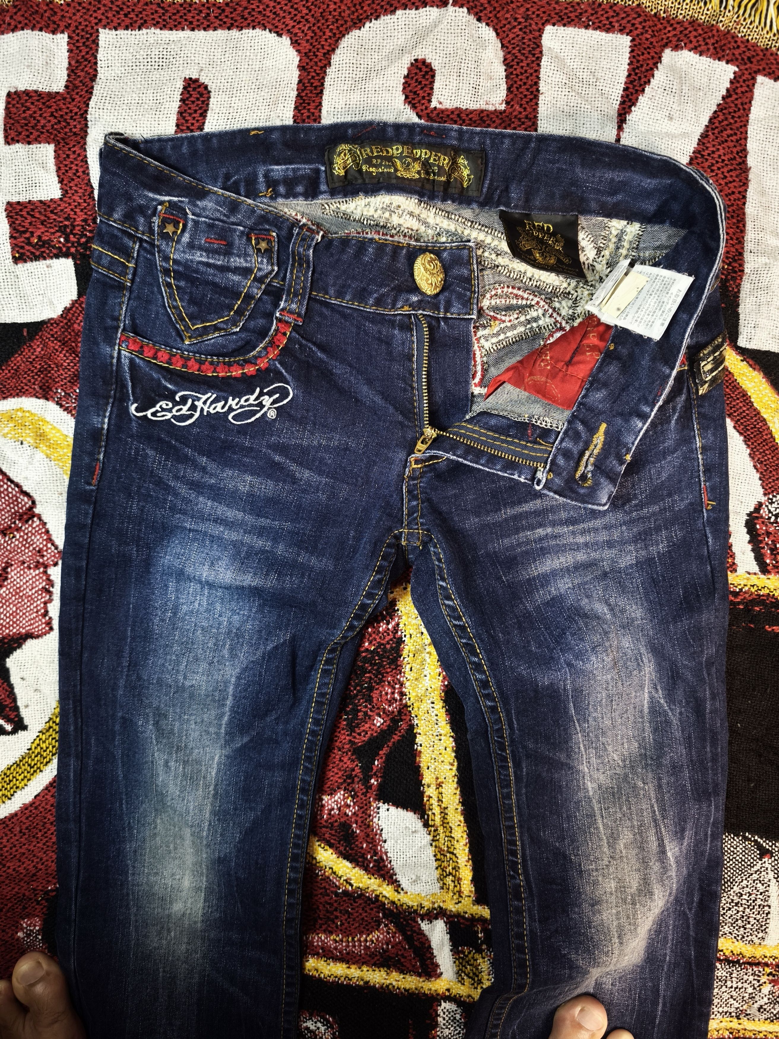 Ed Hardy Rare Piece!! Ed Hardy x Dr Pepper Embroidered Jeans Size US 31 - 11 Thumbnail