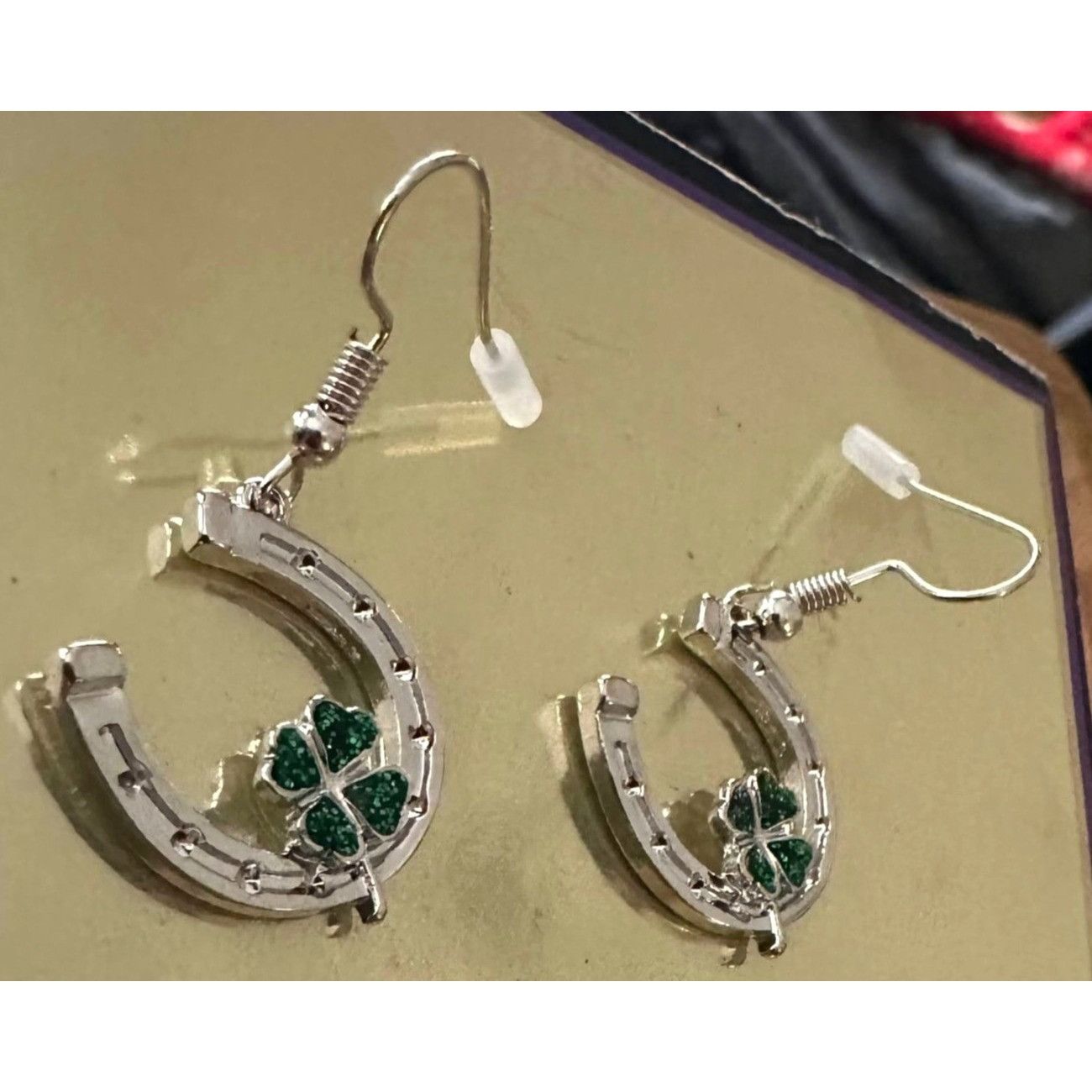 Handmade Horseshoe Clover Earrings St Patricks Day Lucky Irish Dangle Size ONE SIZE - 2 Thumbnail