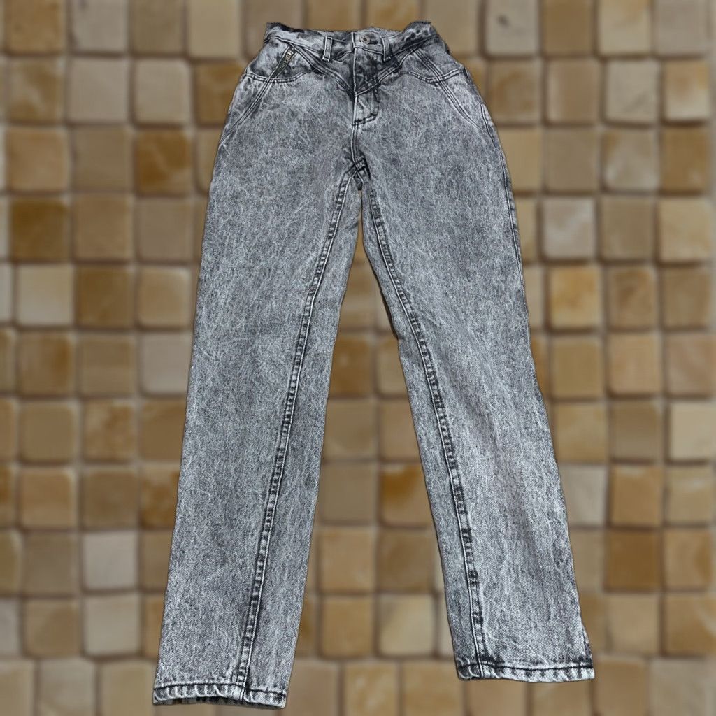 Lee VINTAGE Lee Black Acid Wash Jeans 80s High Rise Tapered Juniors 5 Long Size 27" / US 4 / IT 40 - 1 Thumbnail