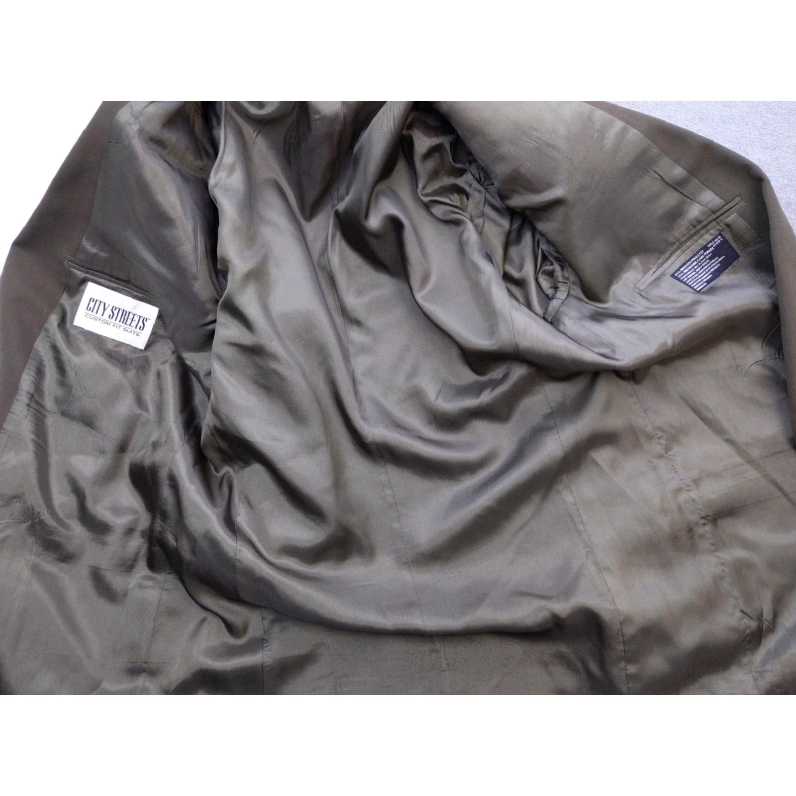 Olive VINTAGE? City Streets Blazer Mens 40 Long Dark Olive Wool Blend Double Breasted Jacket Size 40R - 5 Thumbnail