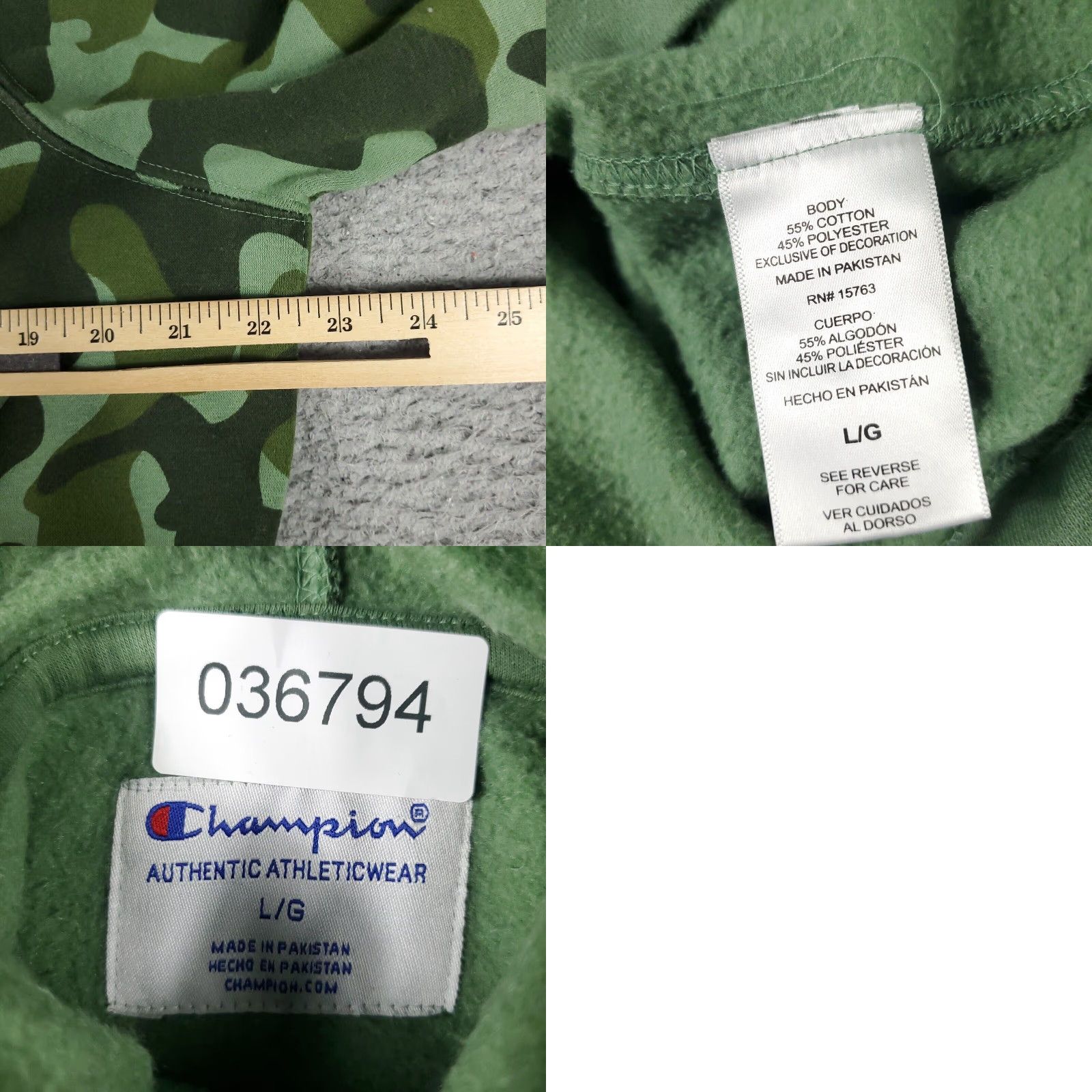 Champion Champion Green Camouflage Pullover Hoodie Womens Large Cotton Blend Fleece Sweatshirt Size L / US 10 / IT 46 - 8 Thumbnail